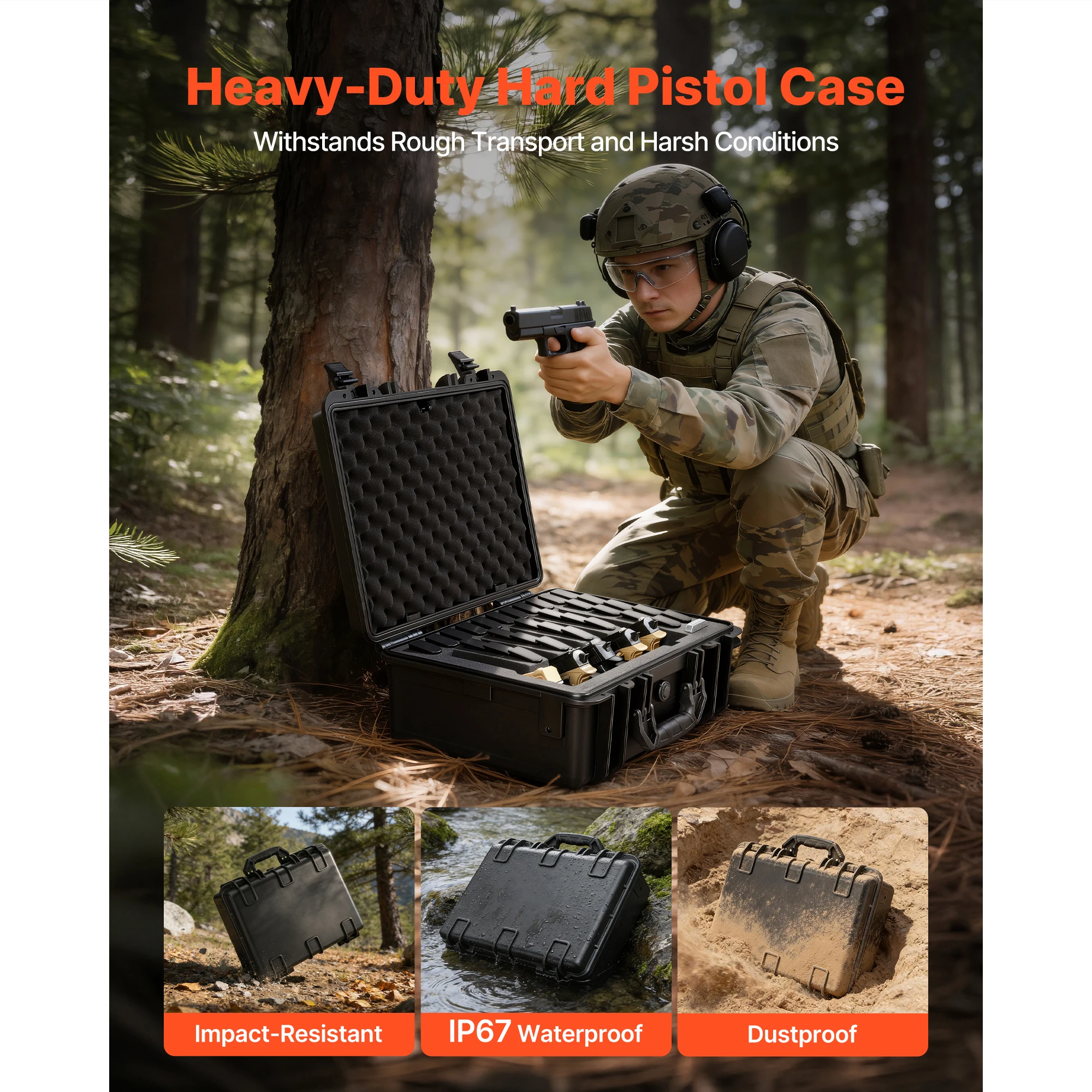 Hard Pistol Case Hard Gun Case with XPE Foam Lining Waterproof Pistol Box with Customizable Interior for Gun Lenses - Image 4