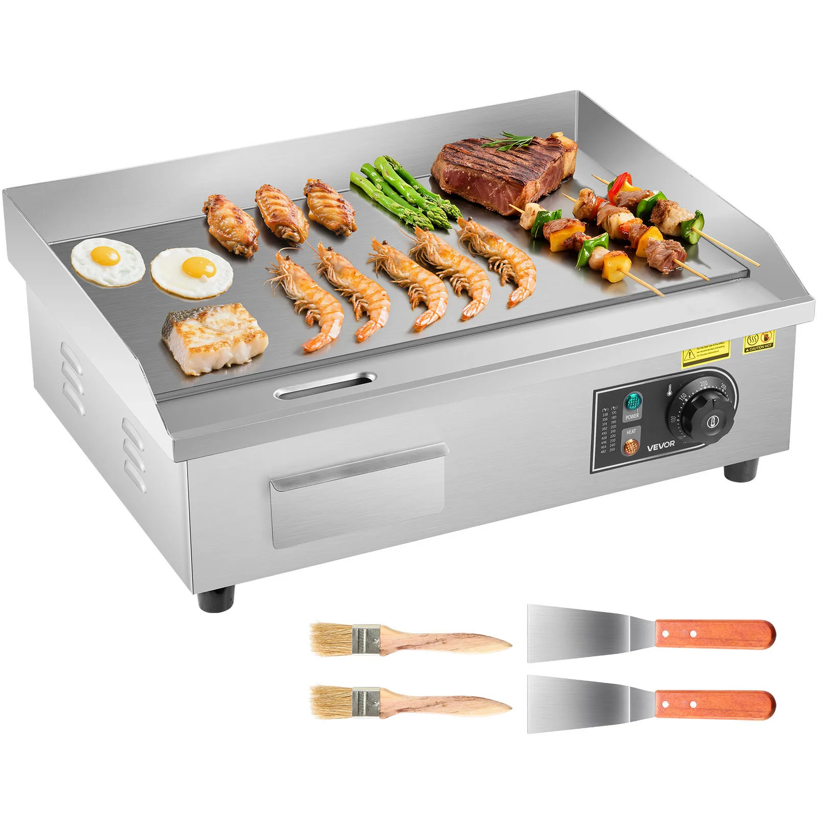 Commercial Electric Griddle 50-300°C Adjustable Temp Control, Stainless Steel Countertop Flat Top Grill for Steak, Panc