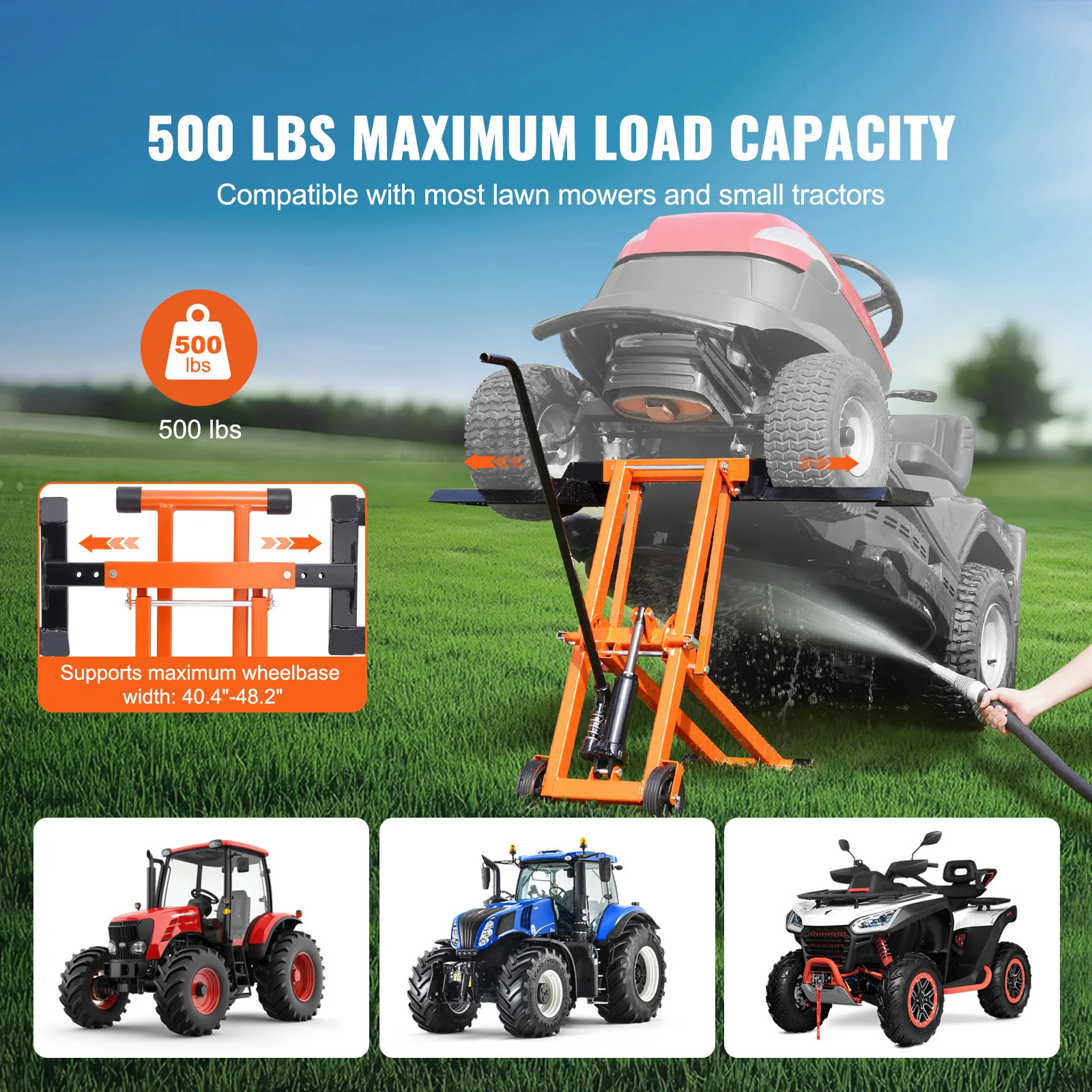 Lawn Mower Lift with Hydraulic/Threaded jack, 500/880 Lbs Adjustable Movable Lawn Lifter for Lawn Mower Garden Tractor - Image 2