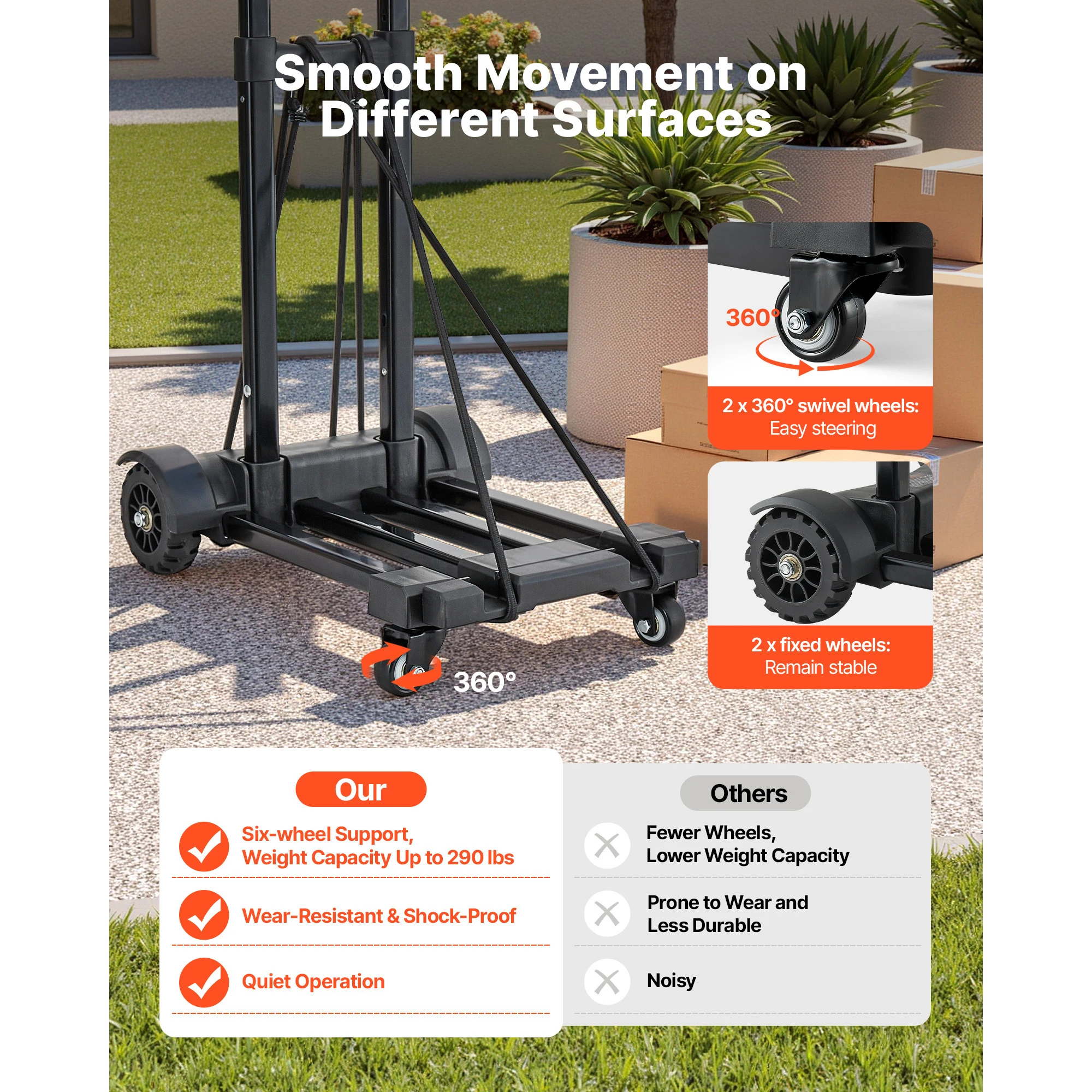 290LBS Folding Hand Truck Collapsible Luggage Cart with 4 Wheels & Expandable Base Platform Dolly for Cargo Moving - Image 5