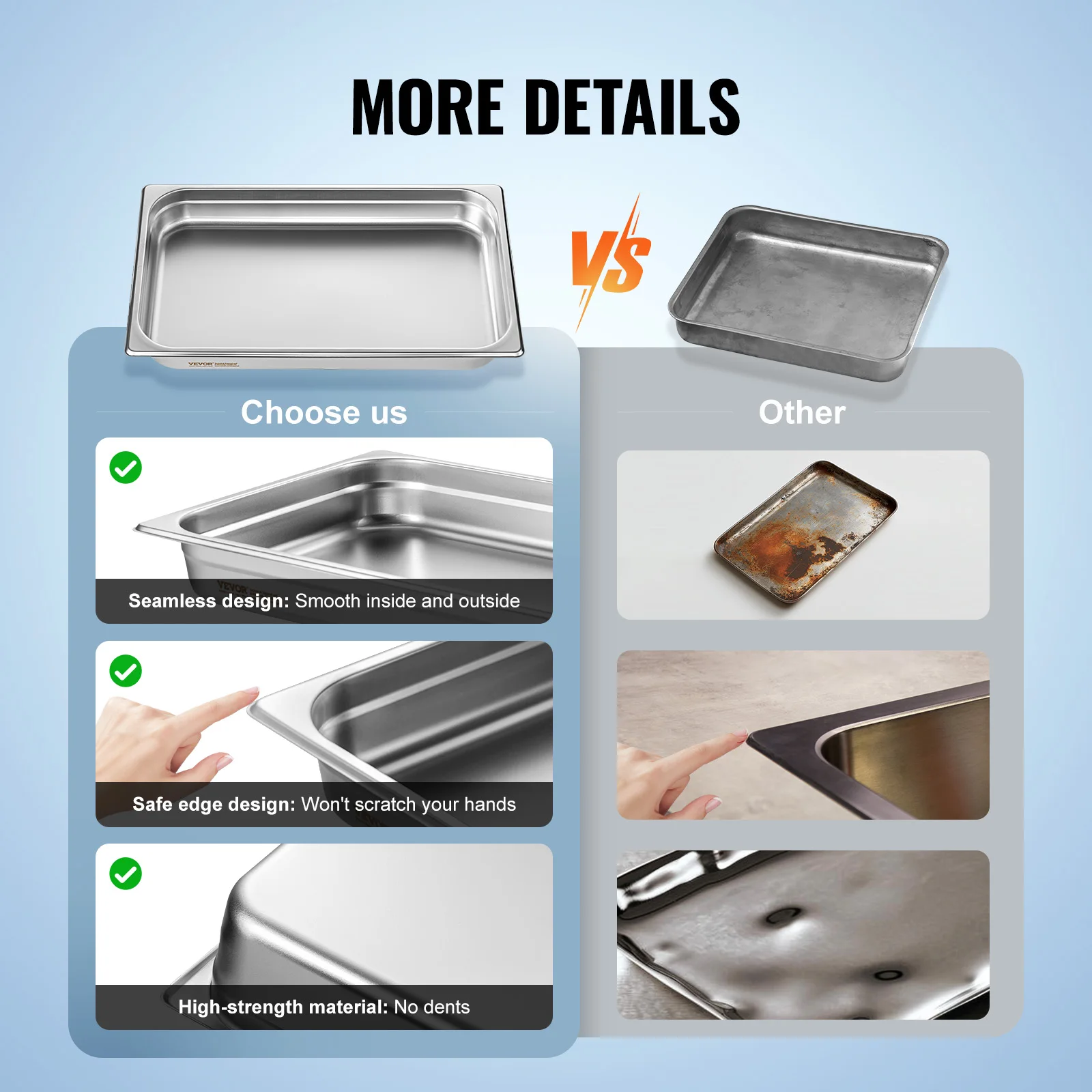 6Pack Buffet Chafing Dishes 2.5"-6"Deep Steam Table Pan Full Size 0.8mm Thick Stainless Steel Catering Storage Food Pan - Image 6