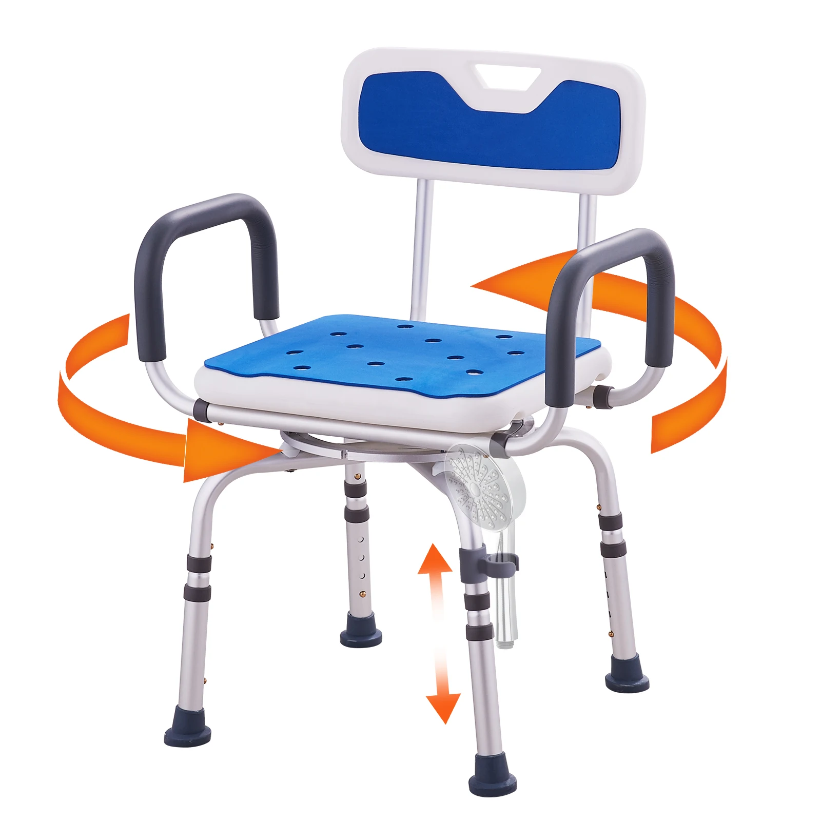 Swivel Shower Chair 360 Degree Adjustable with Armrest and Backrest for Shower or Bathtub Non-Slip for Elderly Disabled