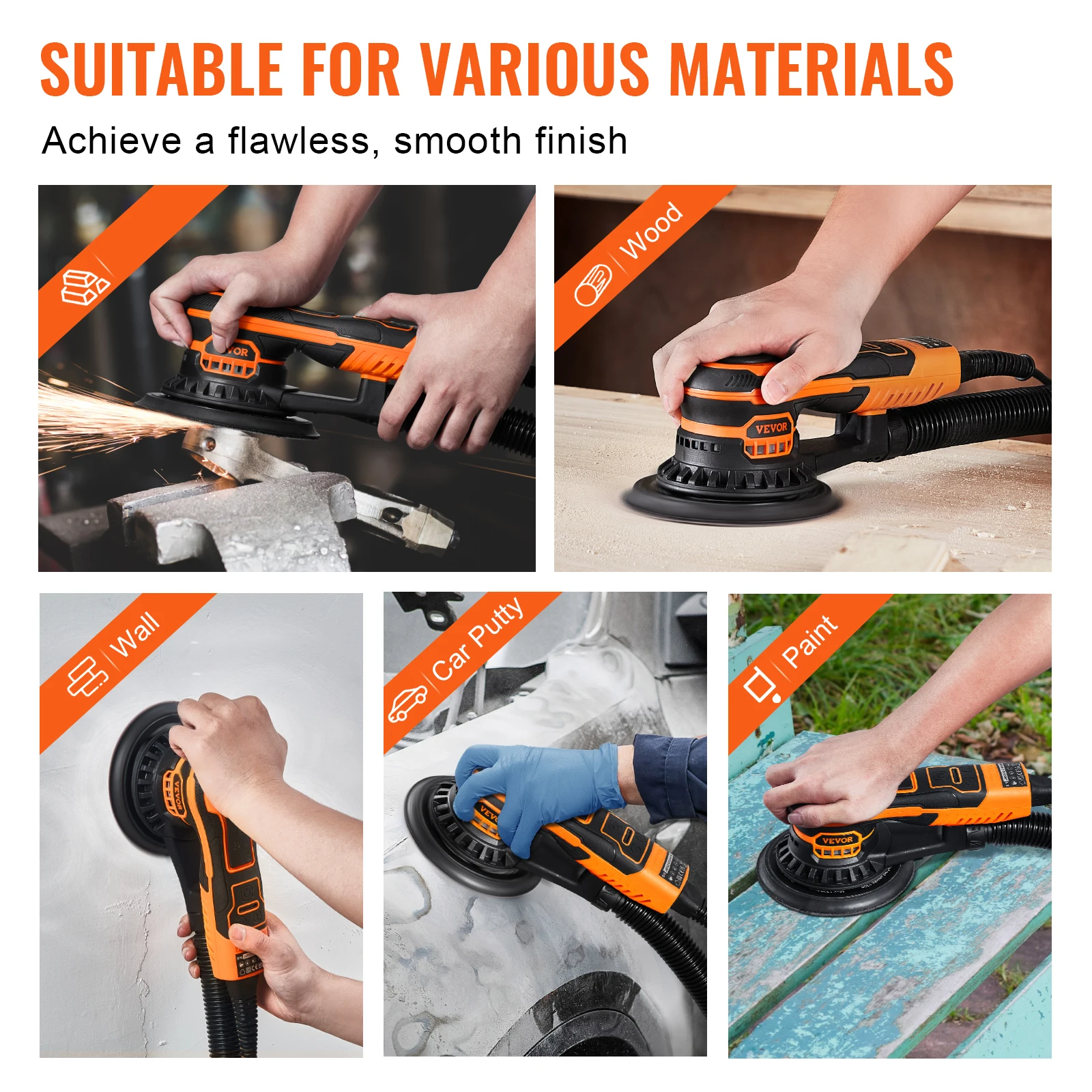 Random Orbital Sander 350W Brushless 10000 PRM 6 Variable Speed Electric Orbital Sander for Woodworking Detail Sanding - Image 5