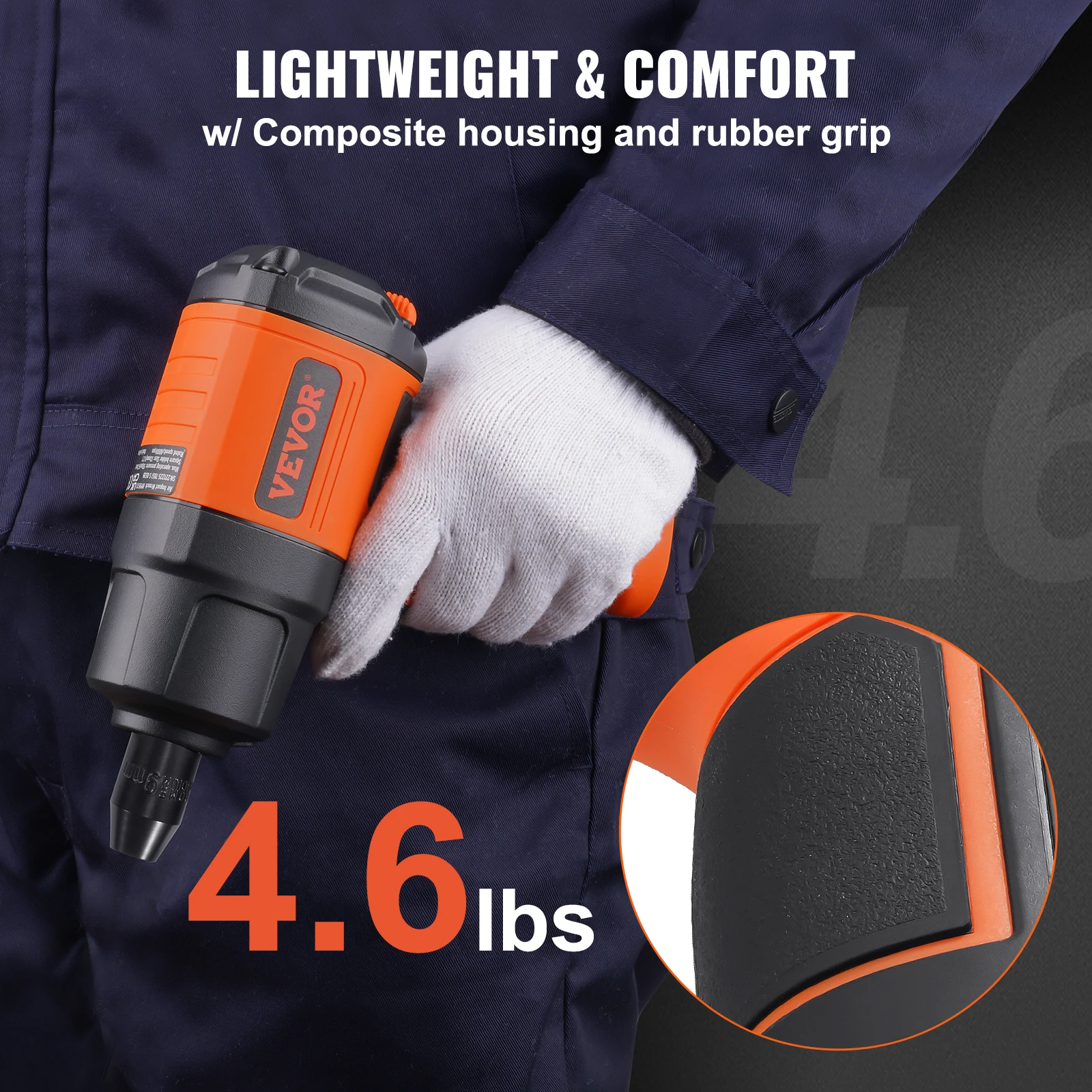 Lightweight 4.6 lb Design Pneumatic Impact Gun with 11-PCS 1/2-Inch Drive CR-V Steel Impact Socket Set & Carrying Case - Image 4