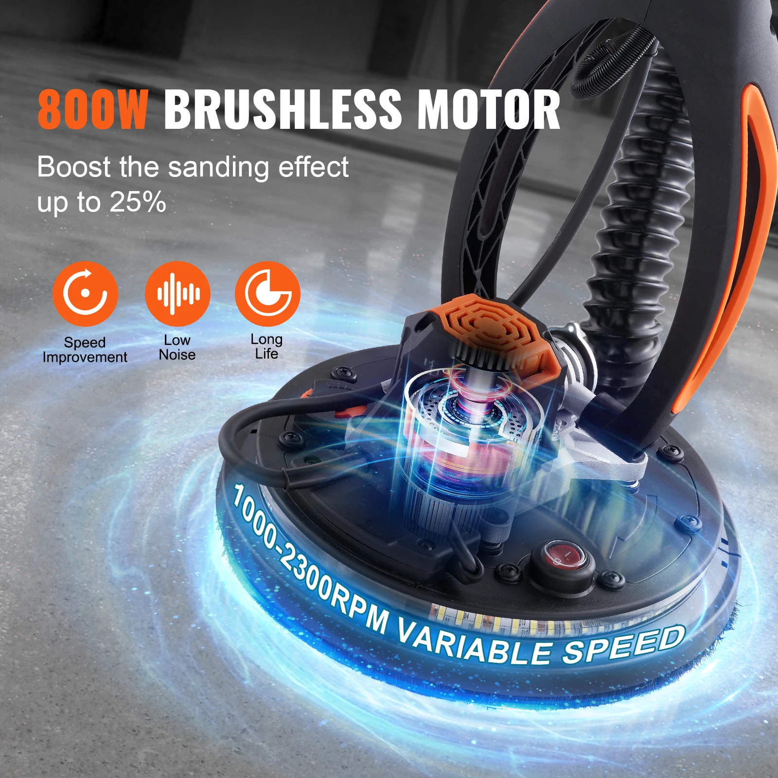 800W Electric Drywall Sander Brushless Motor 1000-2300RPM Variable Speed Household Polishing Machine Wall Sand Grinder - Image 3