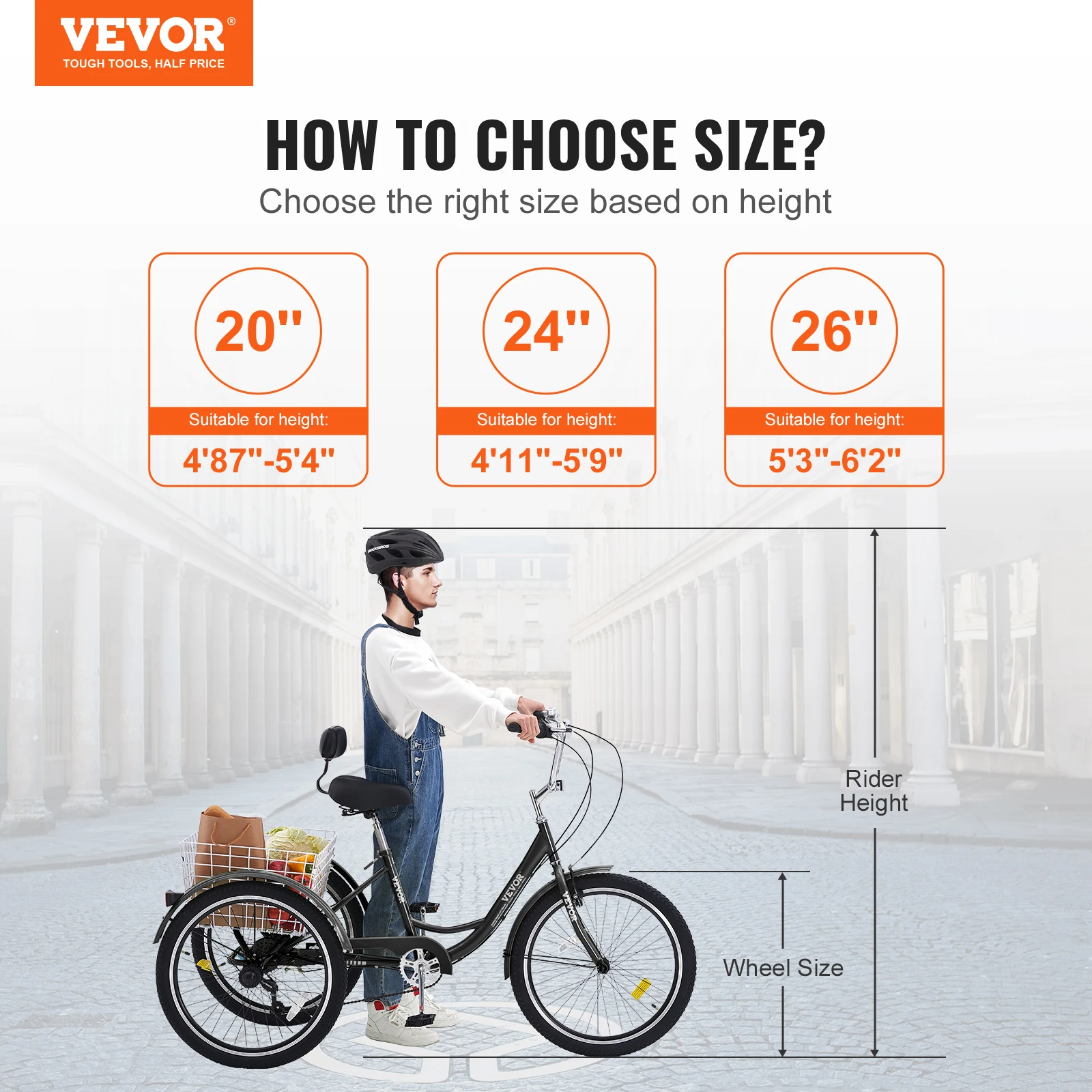 20inch 7 Speed Adult Tricycles Bike Adult Trikes 3-Wheeled Bicycles Carbon Steel Cruiser Bike with Basket - Image 2