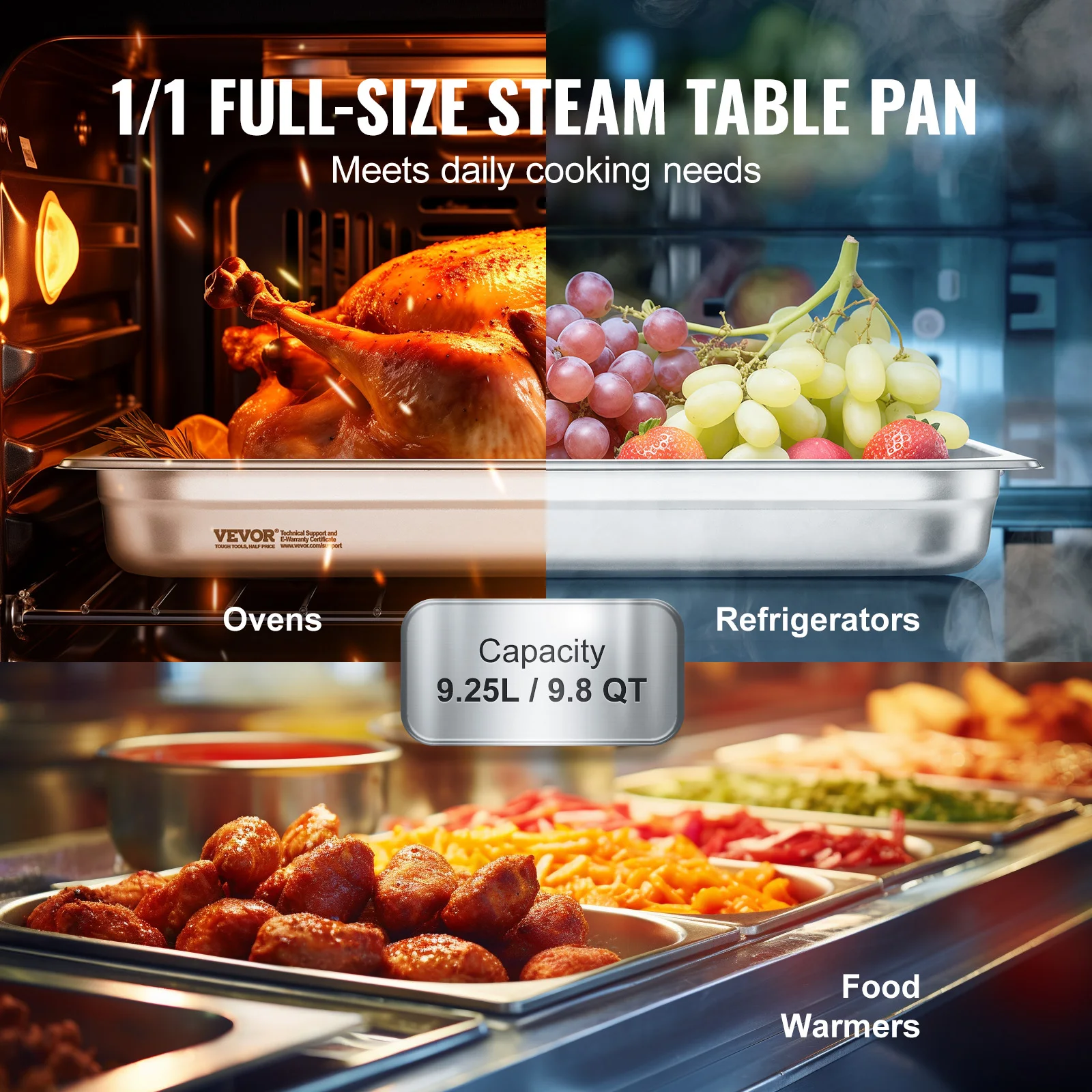 6Pack Buffet Chafing Dishes 2.5"-6"Deep Steam Table Pan Full Size 0.8mm Thick Stainless Steel Catering Storage Food Pan - Image 3