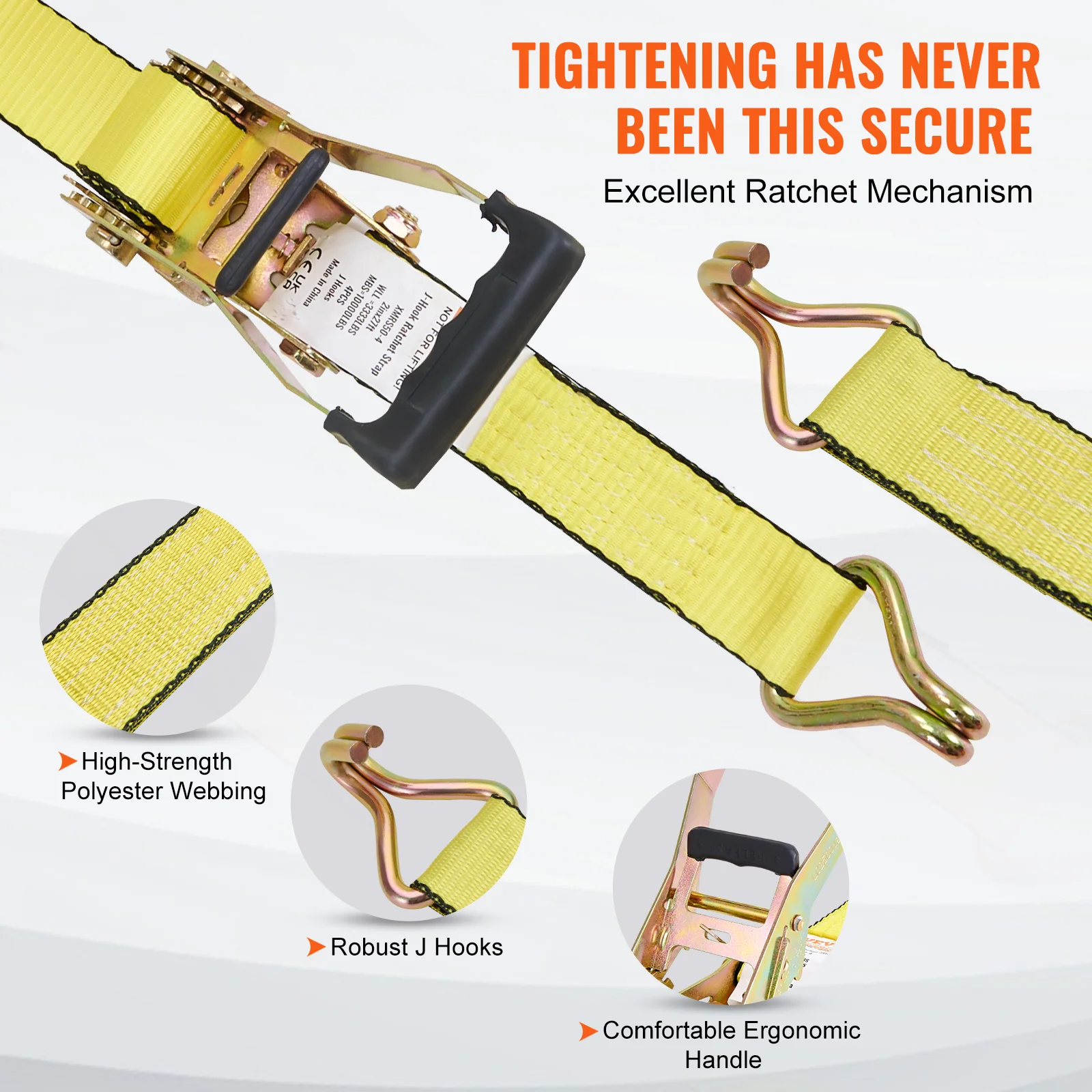 Ratchet Tie Down Straps (4PK) 10000 lb Break Strength Double J Hook for Moving Securing Cargo Appliances Lawn Equipment - Image 3
