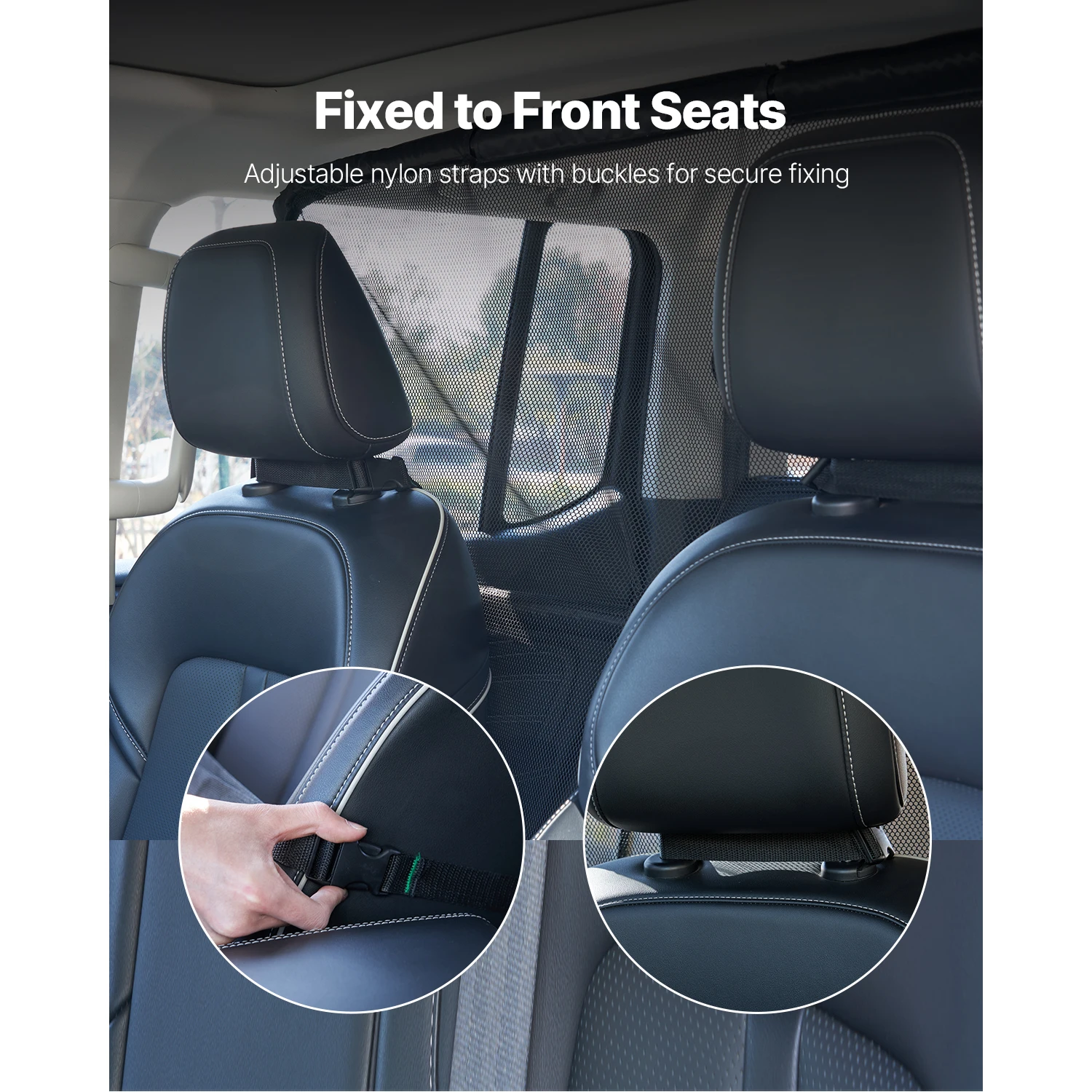 Dog Car Barrier Car Divider for Front Seats Vehicle Pet Barrier with See Through Net Mesh Universal-Fit Dog Car Barrier - Image 6
