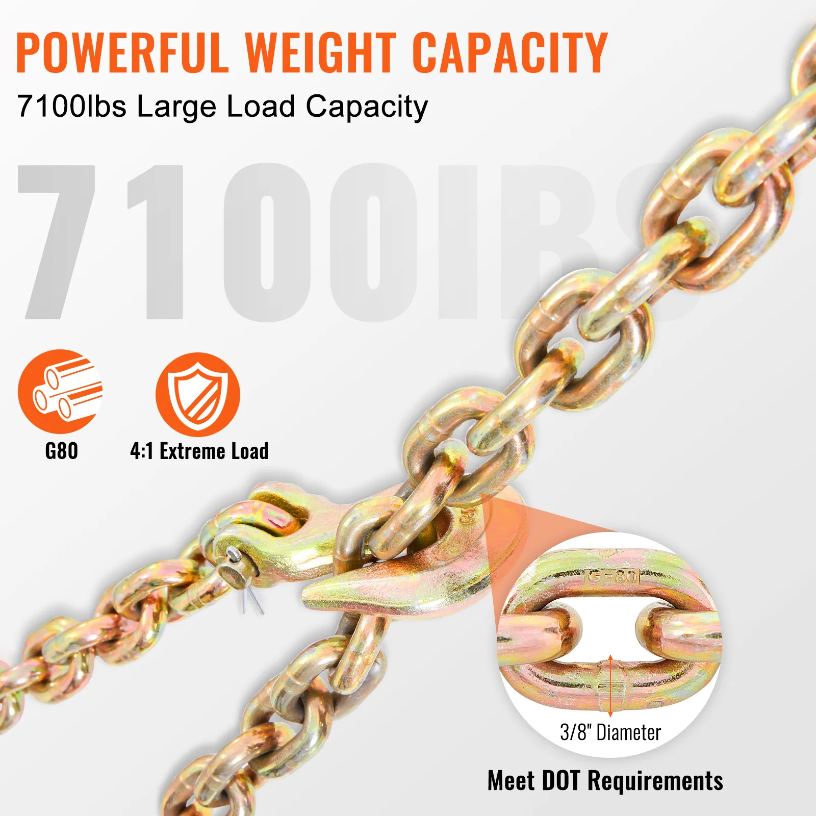 1/2pcs Binder Chain Trailer Tow Zinc Plated Truck with Safety Grab Hooks for Logging Binder Tie Down Transport Flatbed - Image 5