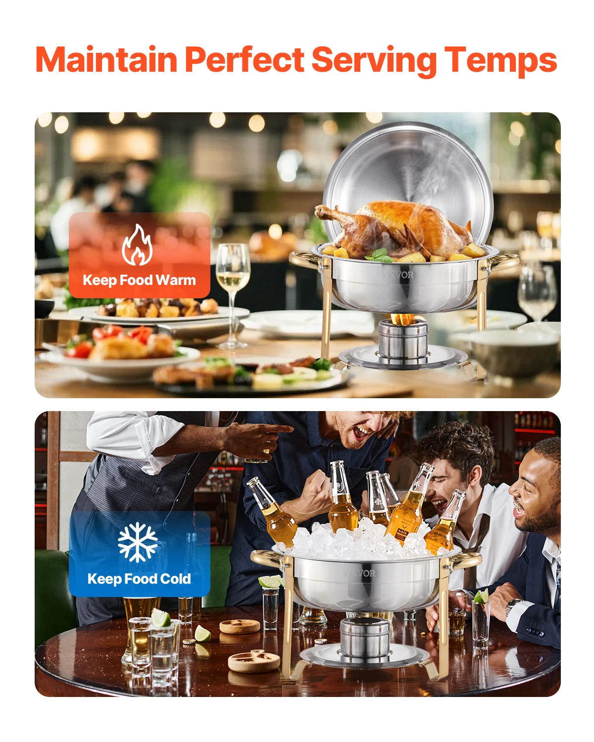 4 Pack Chafing Dish Buffet Set Stainless Steel Chafer w/4 Full Size Pan Round Catering Warmer Server for Party Banquets - Image 3