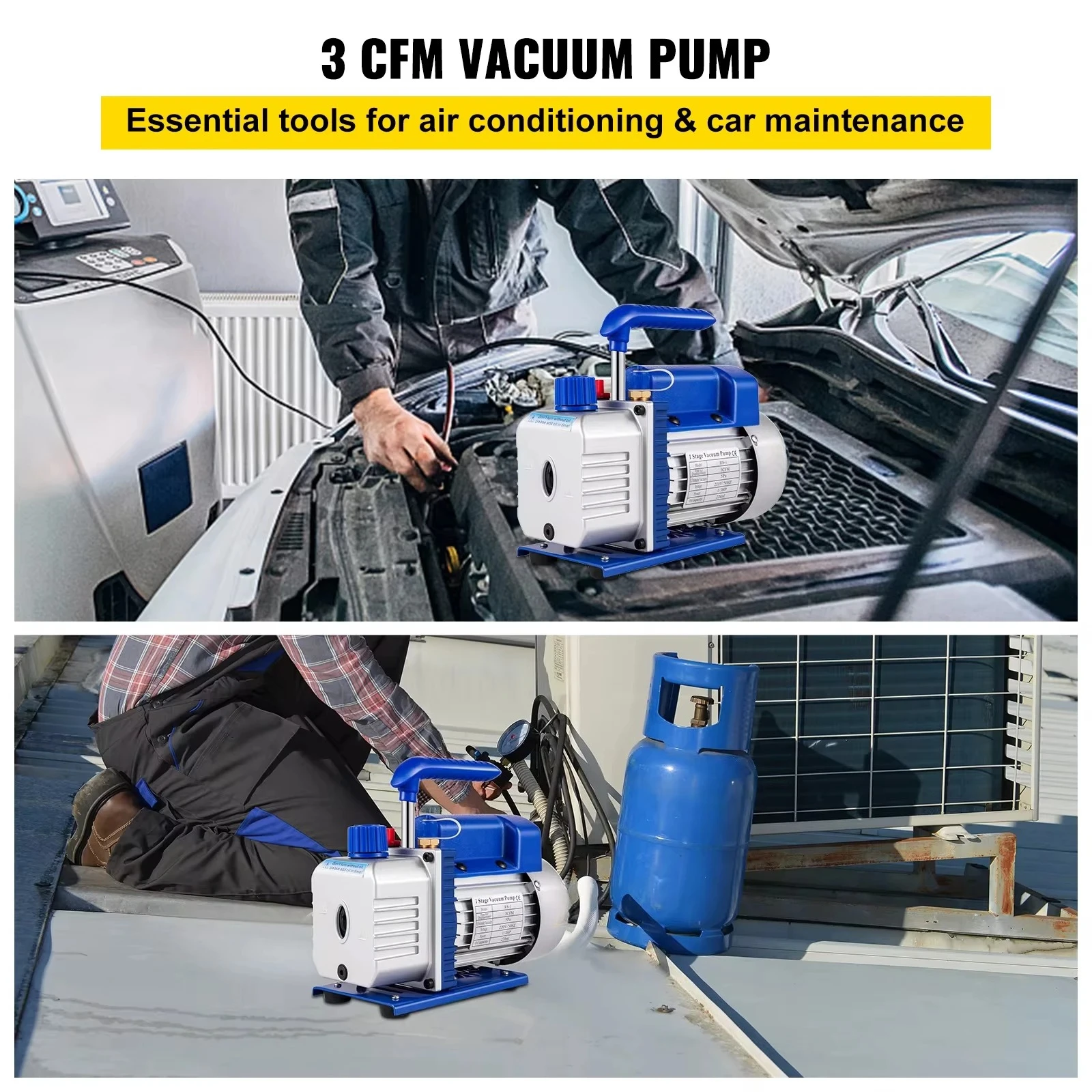 3CFM 1/4HP Vacuum Pump 1 Stage Refrigeration Vacuum Pump Refrigerant Air Conditioning HVAC Maintenance Vacuum Packaging