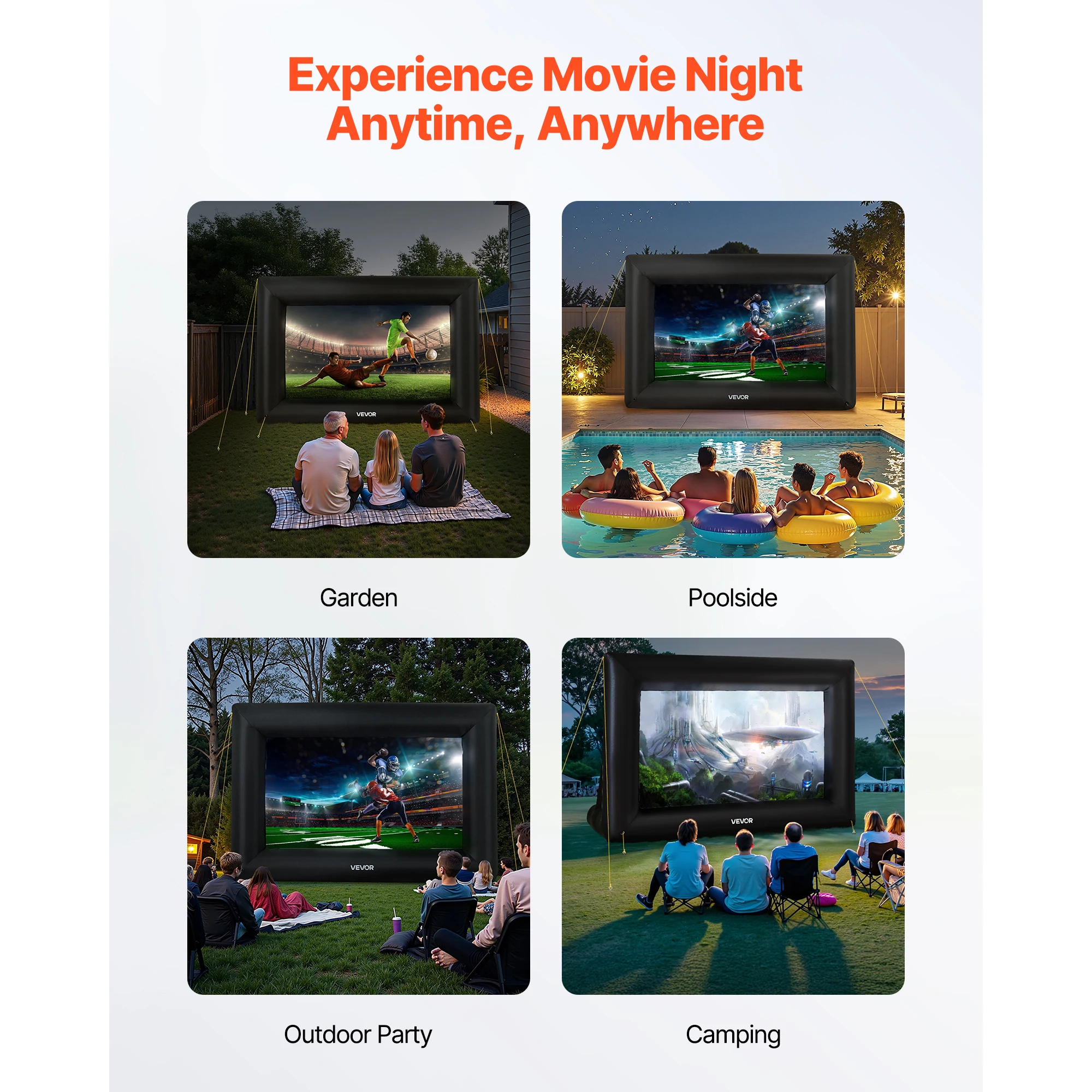 14/15/16/18/20 FT Inflatable Projector Screen with 120W Air Blower Projector Screen for Outdoor Theater Theme Party - Image 2