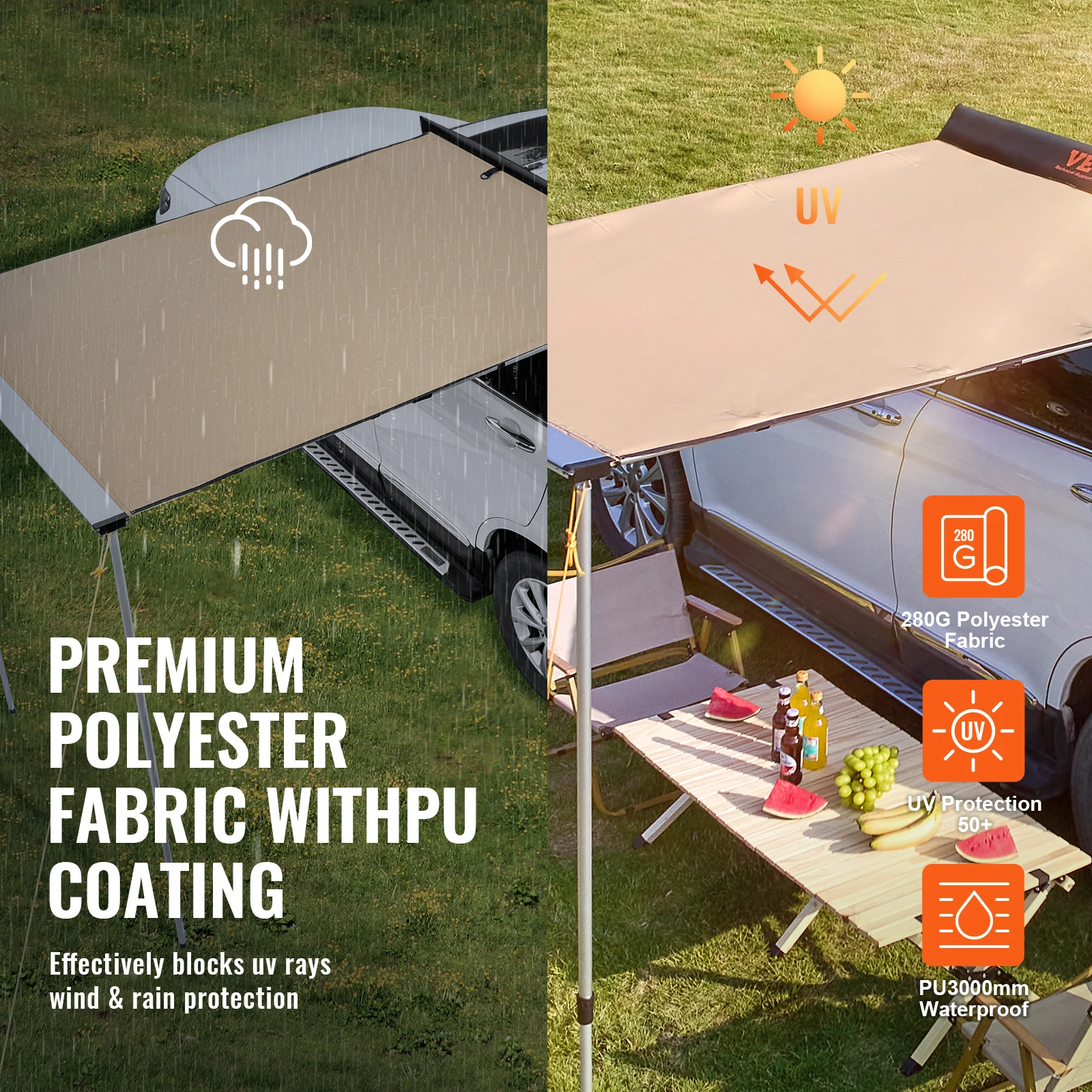 Vehicle Awning Retractable Car Side Awning Car Awning with Waterproof Storage Bag Suitable for Truck SUV Van Campers - Image 6