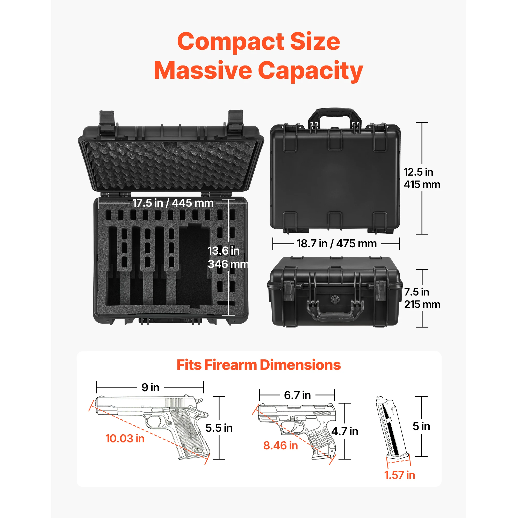 Hard Pistol Case Hard Gun Case with XPE Foam Lining Waterproof Pistol Box with Customizable Interior for Gun Lenses - Image 3