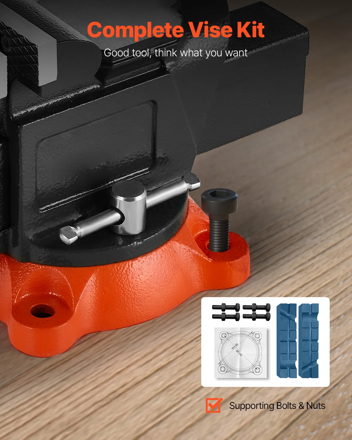 Bench Vise 5"/5.5"/8" Jaw Width Multipurpose Vise with 360° Swivel Locking Base Vise with Anvil for Clamping Round Pipe - Image 4