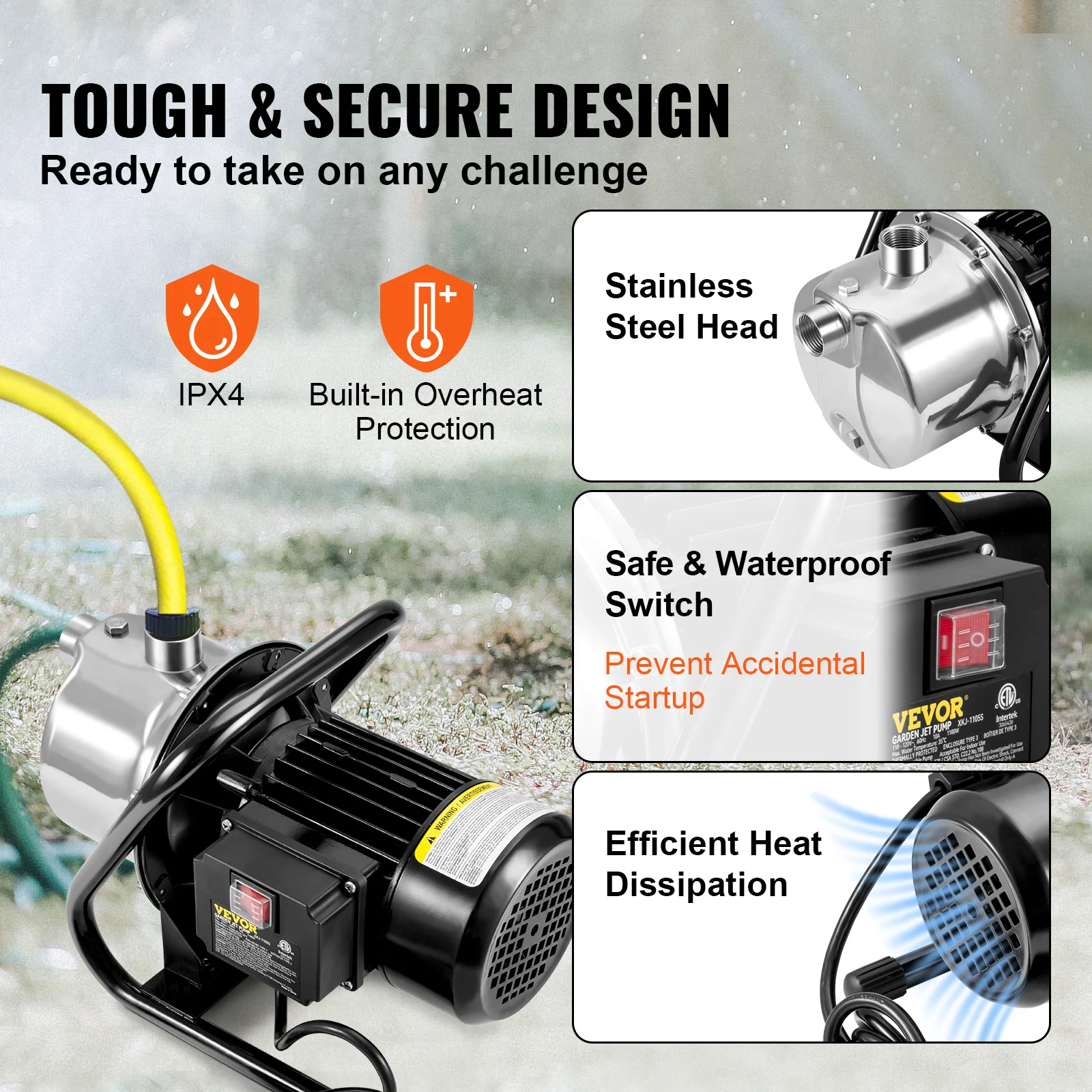 Shallow Well Pump 1.1 HP 115V 978GPH 131ft Height 69.6psi Max Pressure Portable Sprinkler Booster Jet Pumps Irrigation - Image 4
