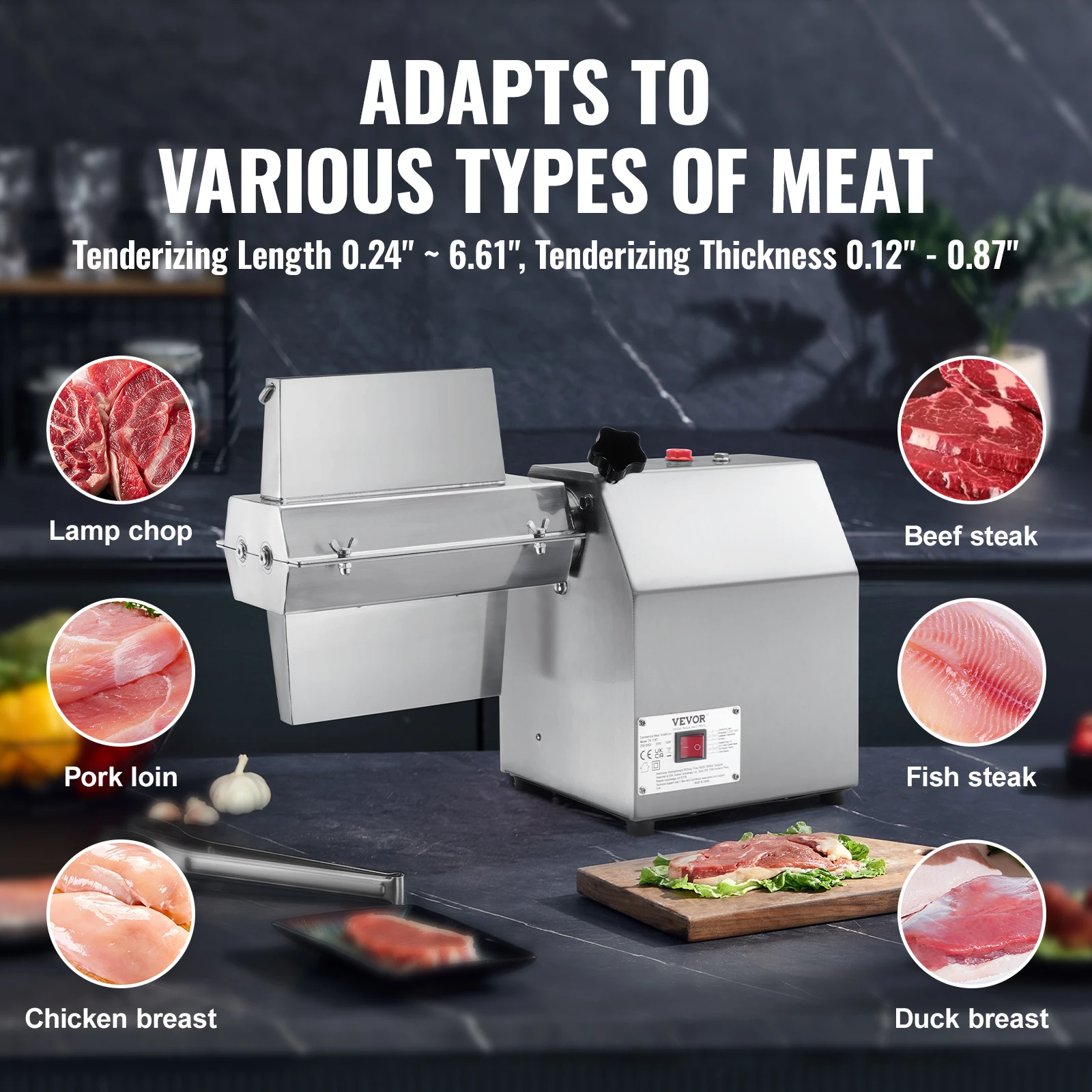 Commercial Meat Tenderizer Heavy Duty 304 Stainless Steel Kitchen Tool with Meat Tong Cleaning Brush and Meat Machine - Image 4