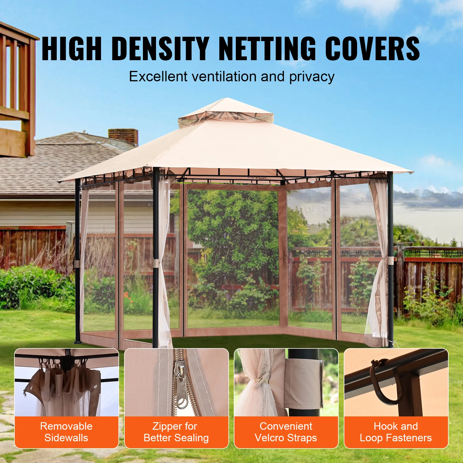 11x11ft/10x10ft/10x13ft Portable Gazebo PU Coated 250D Garden Market Waterproof Collapsible Canopy Tent for Outdoor - Image 5