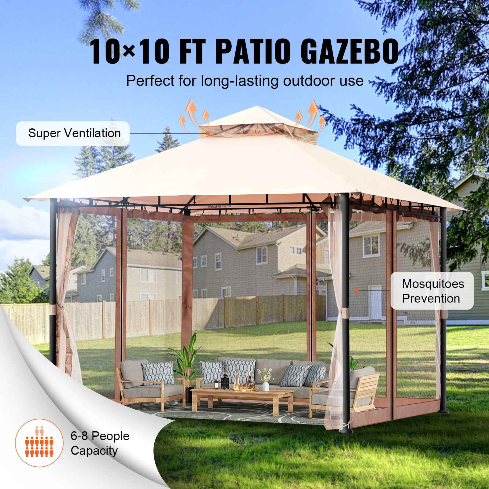 11x11ft/10x10ft/10x13ft Portable Gazebo PU Coated 250D Garden Market Waterproof Collapsible Canopy Tent for Outdoor - Image 4