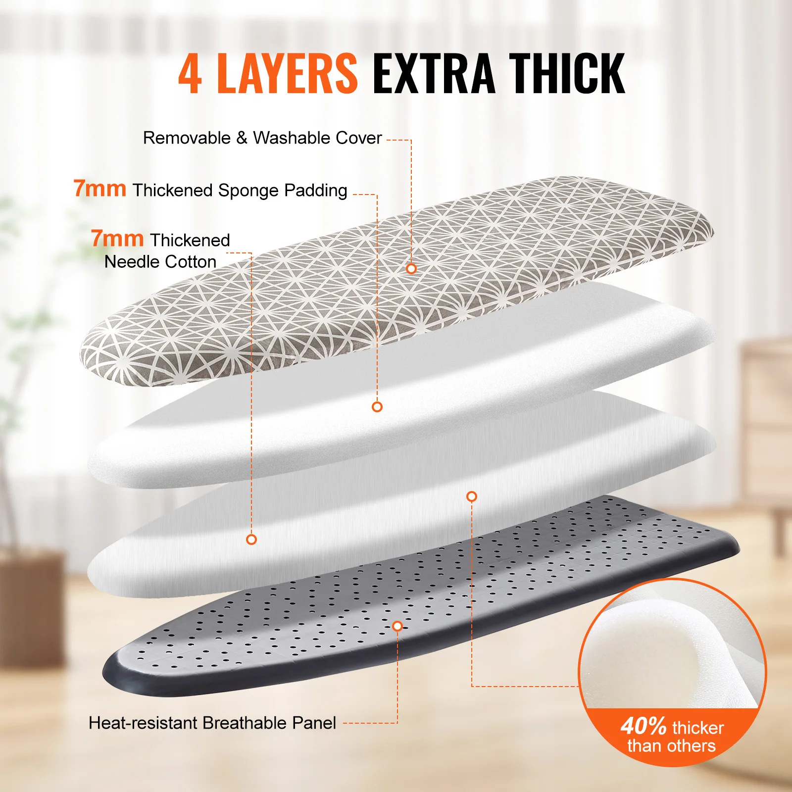 Ironing Board Thickened w/ Heat Resistant Cover 100% Cotton Cover Height Adjustable Ironing Board for Home Laundry Room - Image 3