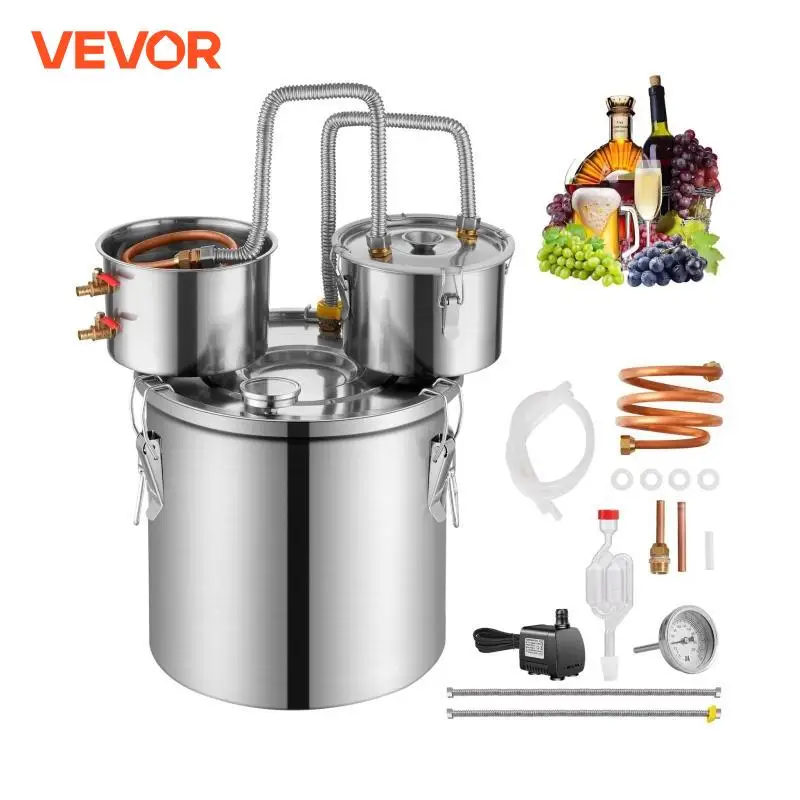 Alcohol Still Stainless Steel Water Alcohol Distiller Fast Cooling Dual Condenser Distiller Kit for Wine Whisky Brandy