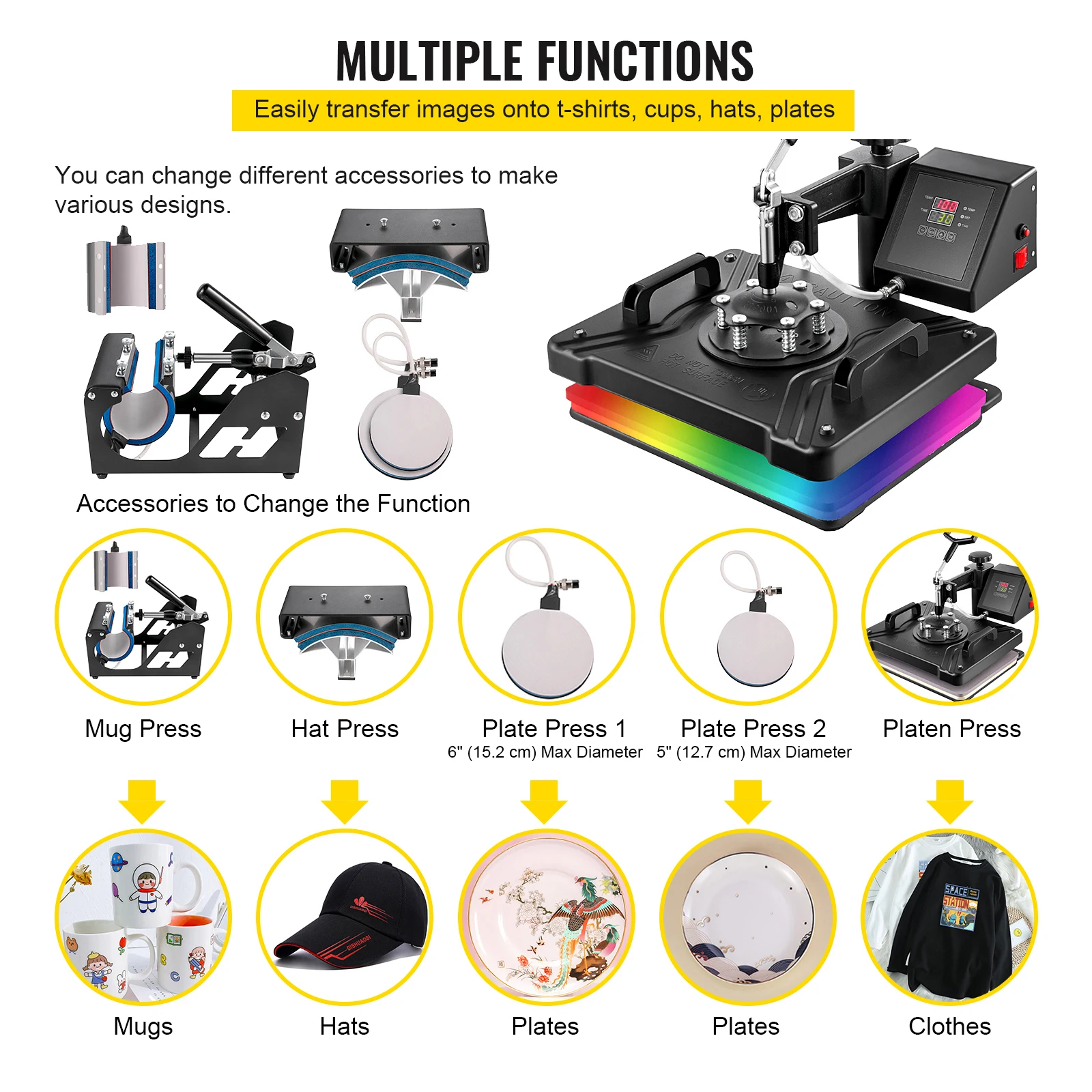 5 6 8 in 1 Heat Press Machine T shirt Heat Transfer Printer Muntifunctional Sublimation Mug/Latte Mug/Hat/Plate/Bottle - Image 6