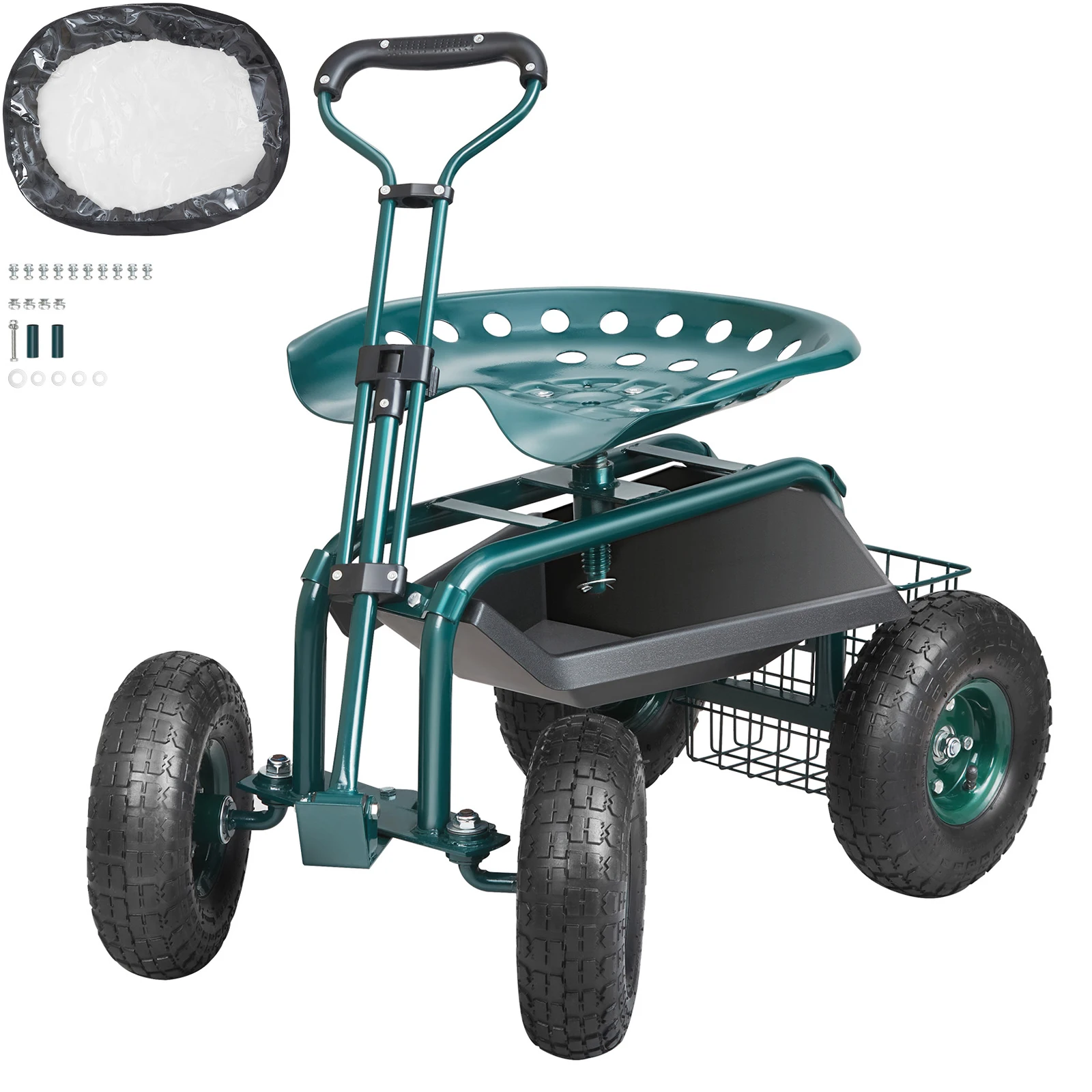 Garden Cart Rolling Workseat with Wheels Gardening Stool for Planting 360Degree Swivel Seat Wagon Scooter with Steering