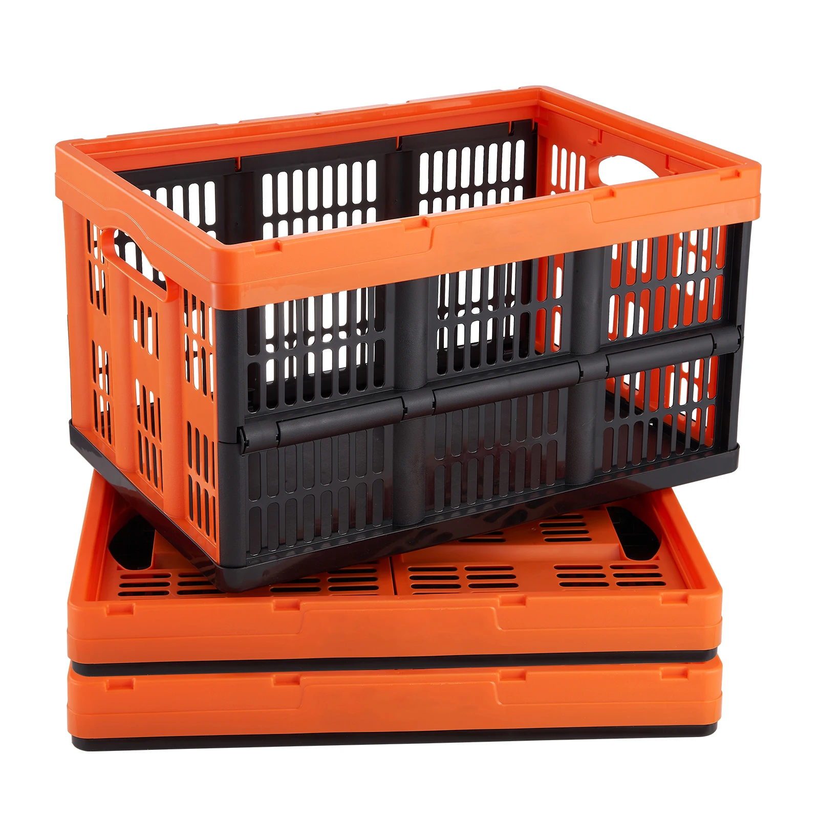 45L 3/6 Pack Plastic Collapsible Storage Basket Folding Bins with Handles Stackable Containers for Clothes Grocery Toys