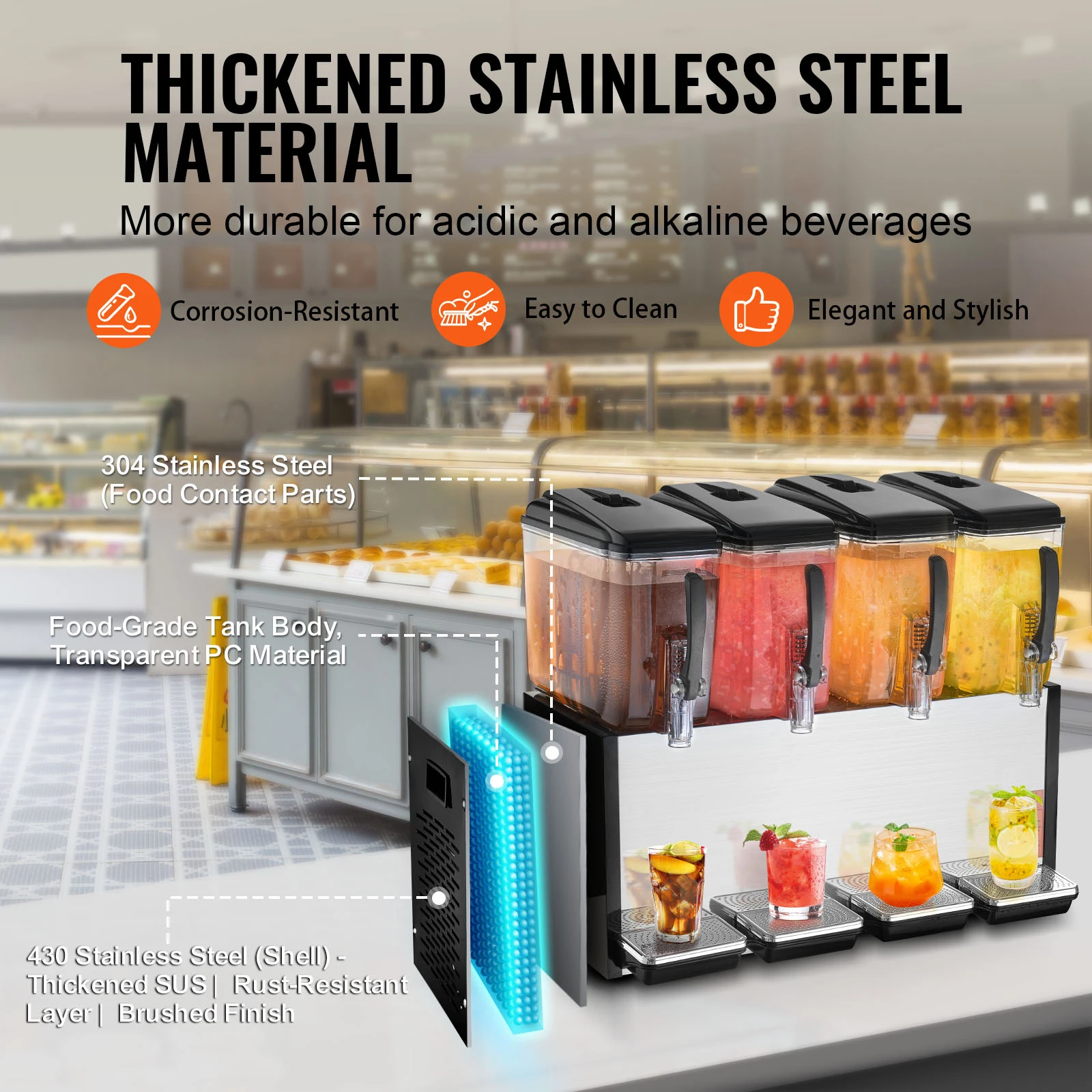 Commercial Beverage Dispenser 4 Tanks 10L/12L Per Tank Juice Dispenser Stainless Steel Ice Tea Drink Machine - Image 4