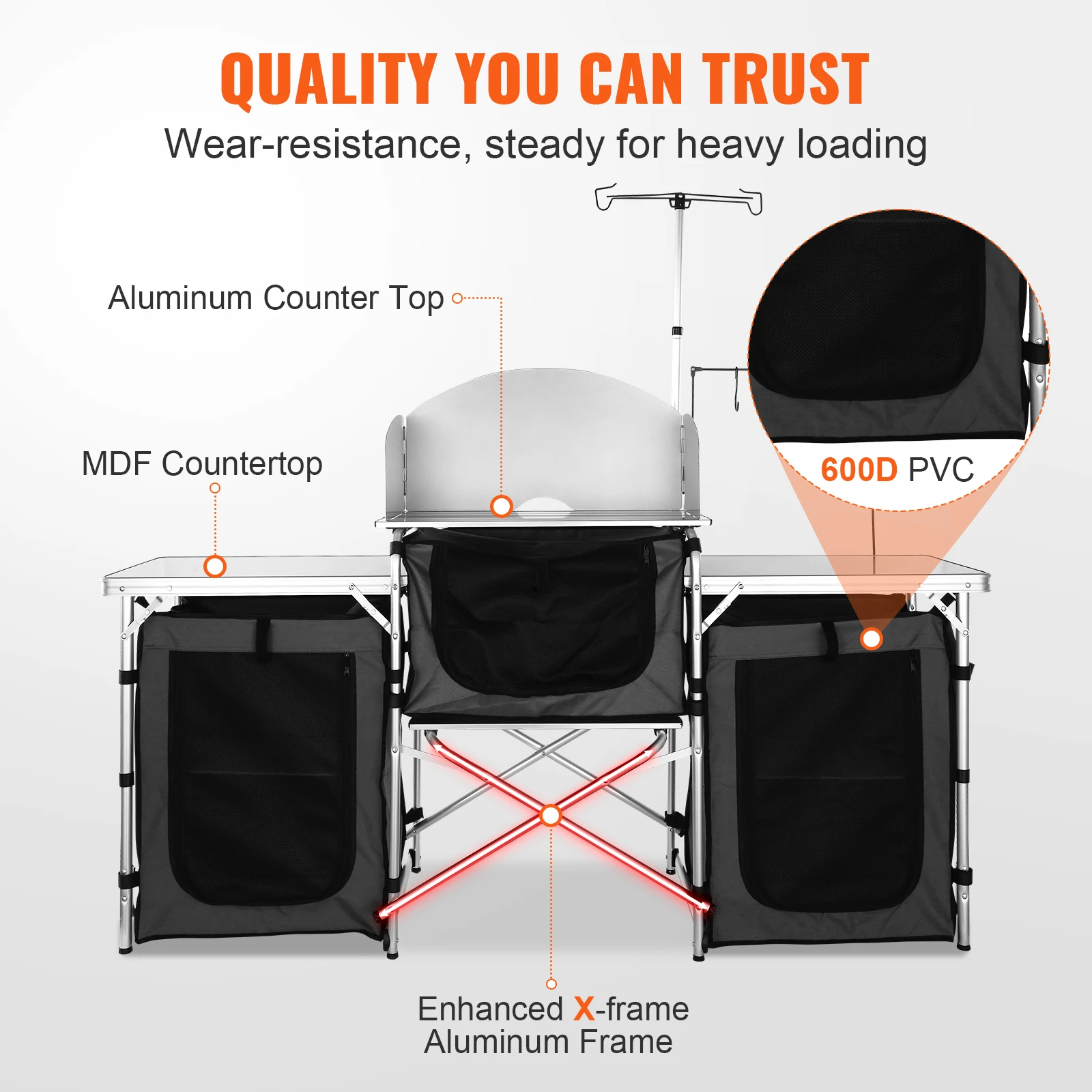 Camping Kitchen Table Folding Outdoor Cooking Table with Storage Carrying Bag Aluminum Cook Station for Picnics BBQ RV - Image 4