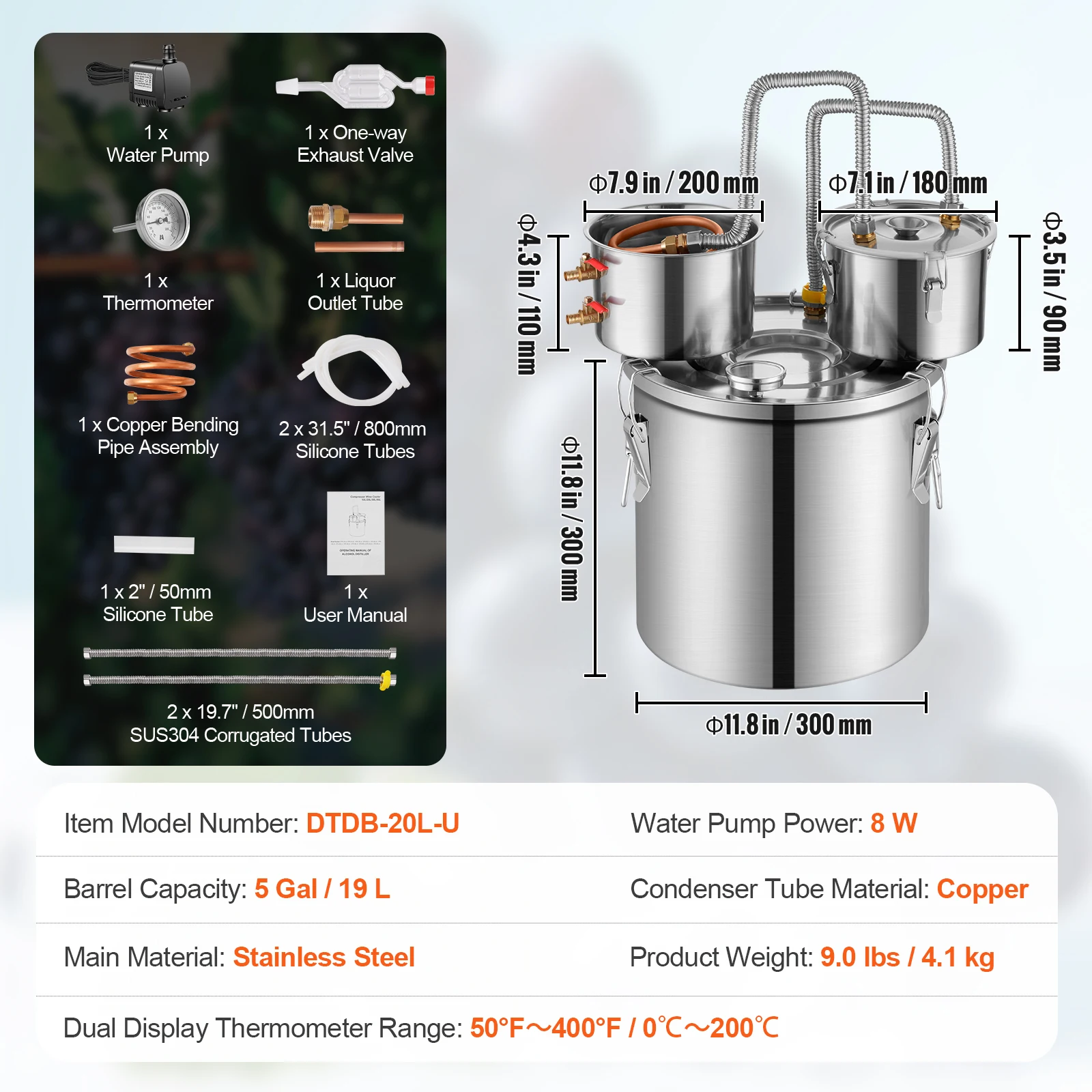 Alcohol Still Stainless Steel Water Alcohol Distiller Fast Cooling Dual Condenser Distiller Kit for Wine Whisky Brandy - Image 6