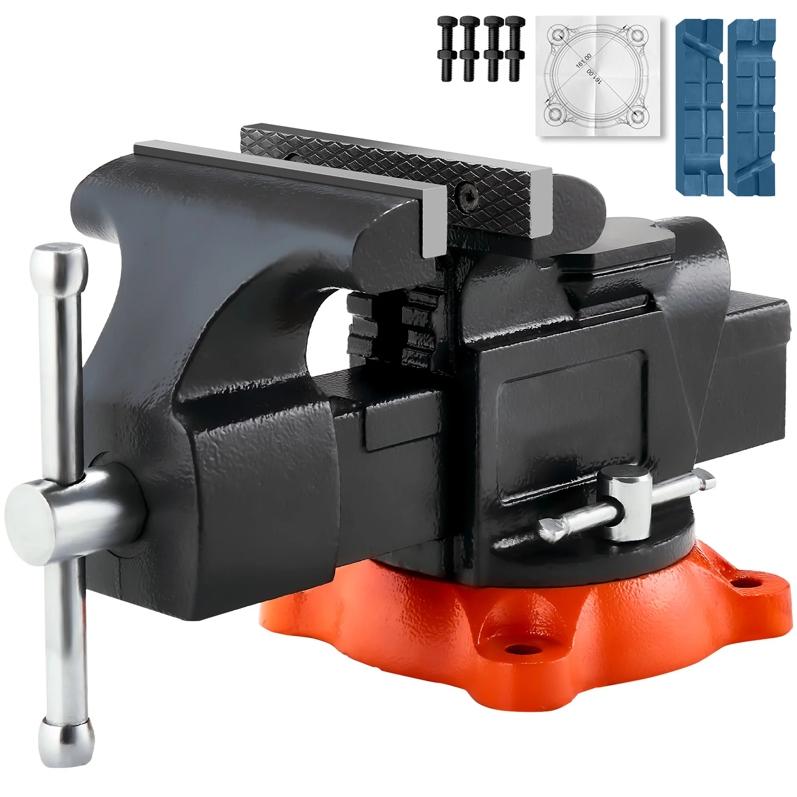Bench Vise 5"/5.5"/8" Jaw Width Multipurpose Vise with 360° Swivel Locking Base Vise with Anvil for Clamping Round Pipe