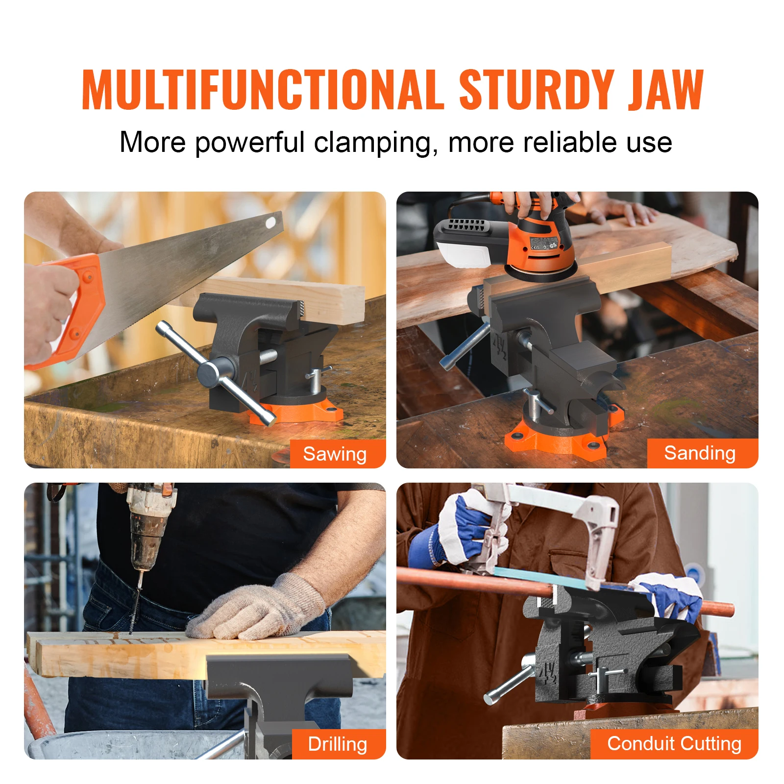 Bench Vise 4.5" 6" 6.5" Multipurpose, Swivel Base & Anvil Heavy Duty Cast Iron for Drilling, Conduit Cutting, Sanding - Image 6