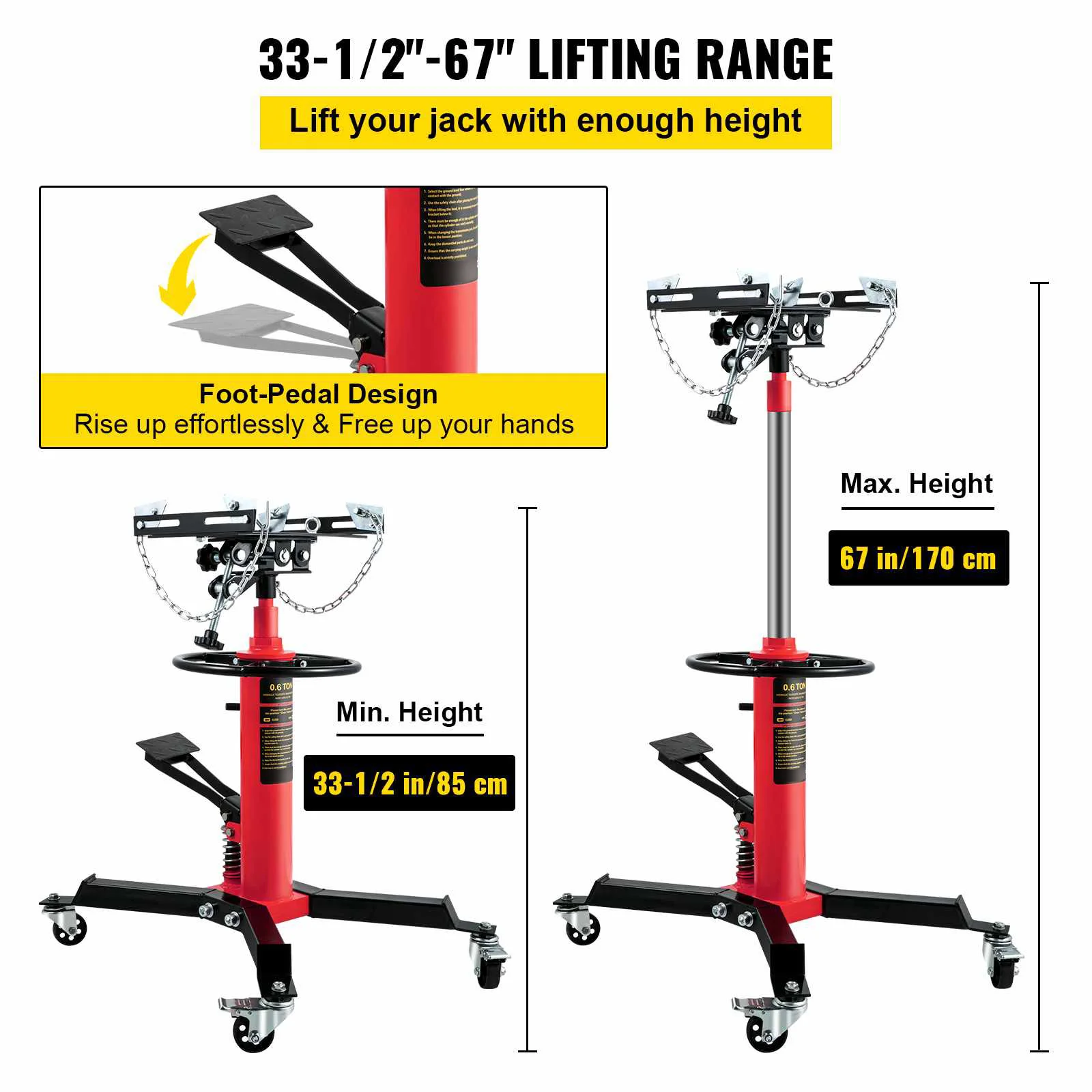 Transmission Jack, Hydraulic Telescopic Transmission Jack 2-Stage Floor Jack Stand with Foot Pedal, Fit for Garage/Shop - Image 3