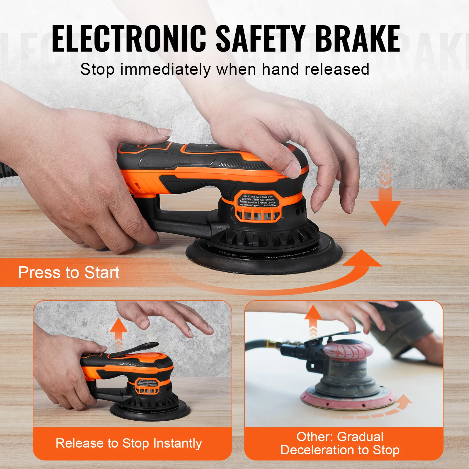 Random Orbital Sander 350W Brushless 10000 PRM 6 Variable Speed Electric Orbital Sander for Woodworking Detail Sanding - Image 4