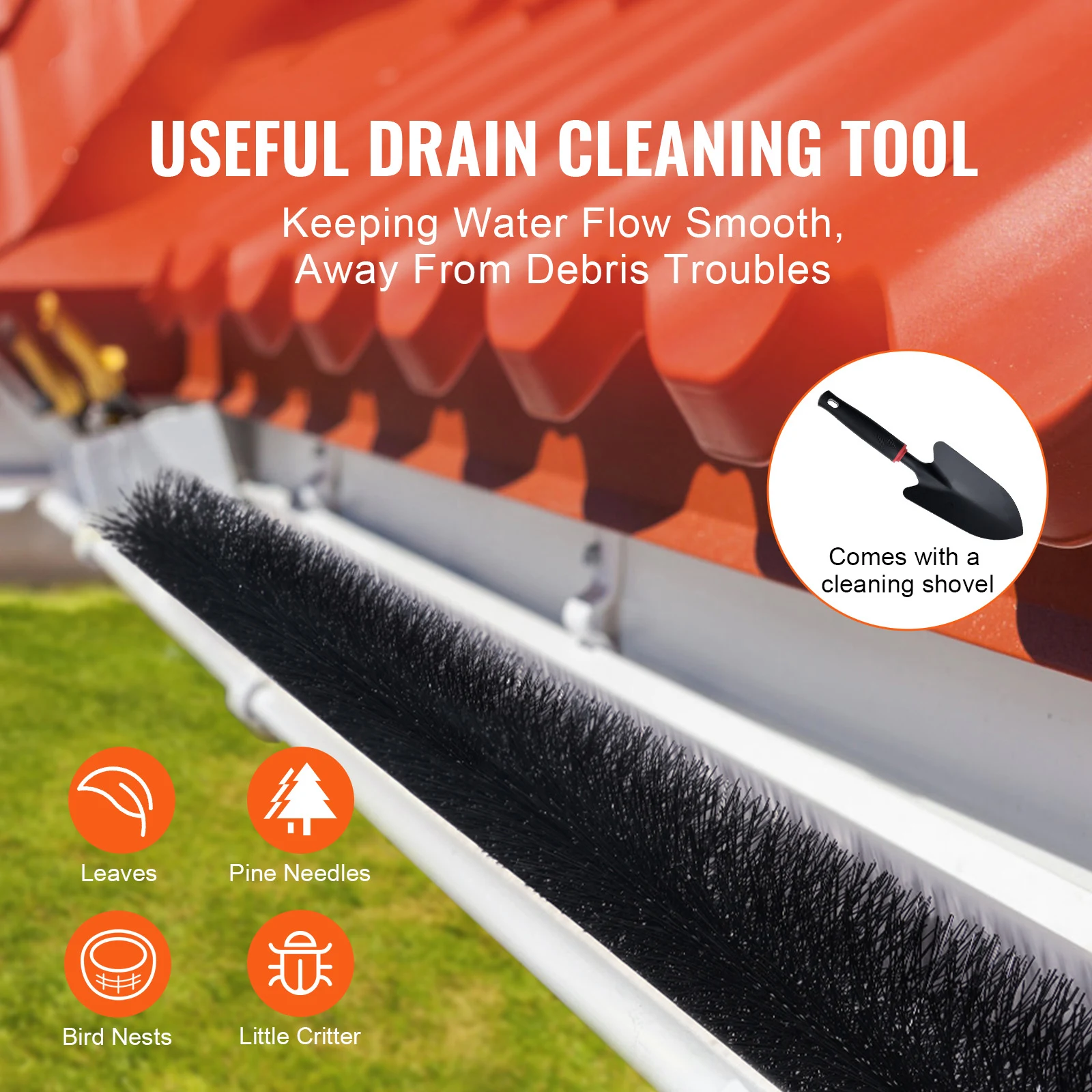 Gutter Brush 30 Ft Total Length 4.33 in Diameter Gutter Cleaning Tools Ground-Level Gutter Brush Leaf Guard for Gutters - Image 2