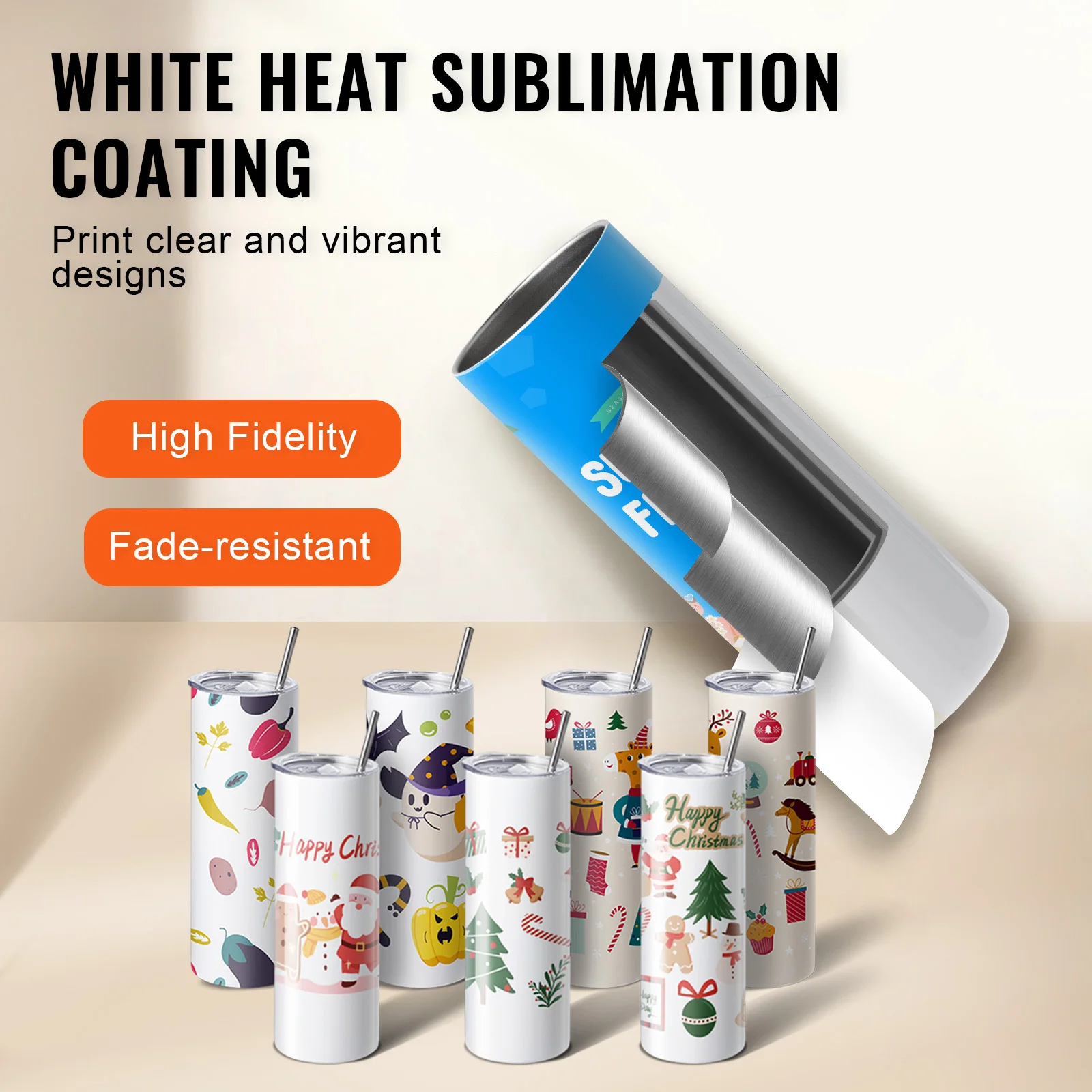 8/12/14/16/24/50PC Straight Sublimation Tumblers Blank Tumbler Bulk Stainless Steel Double Tumbler Cups Heat Transfer - Image 2