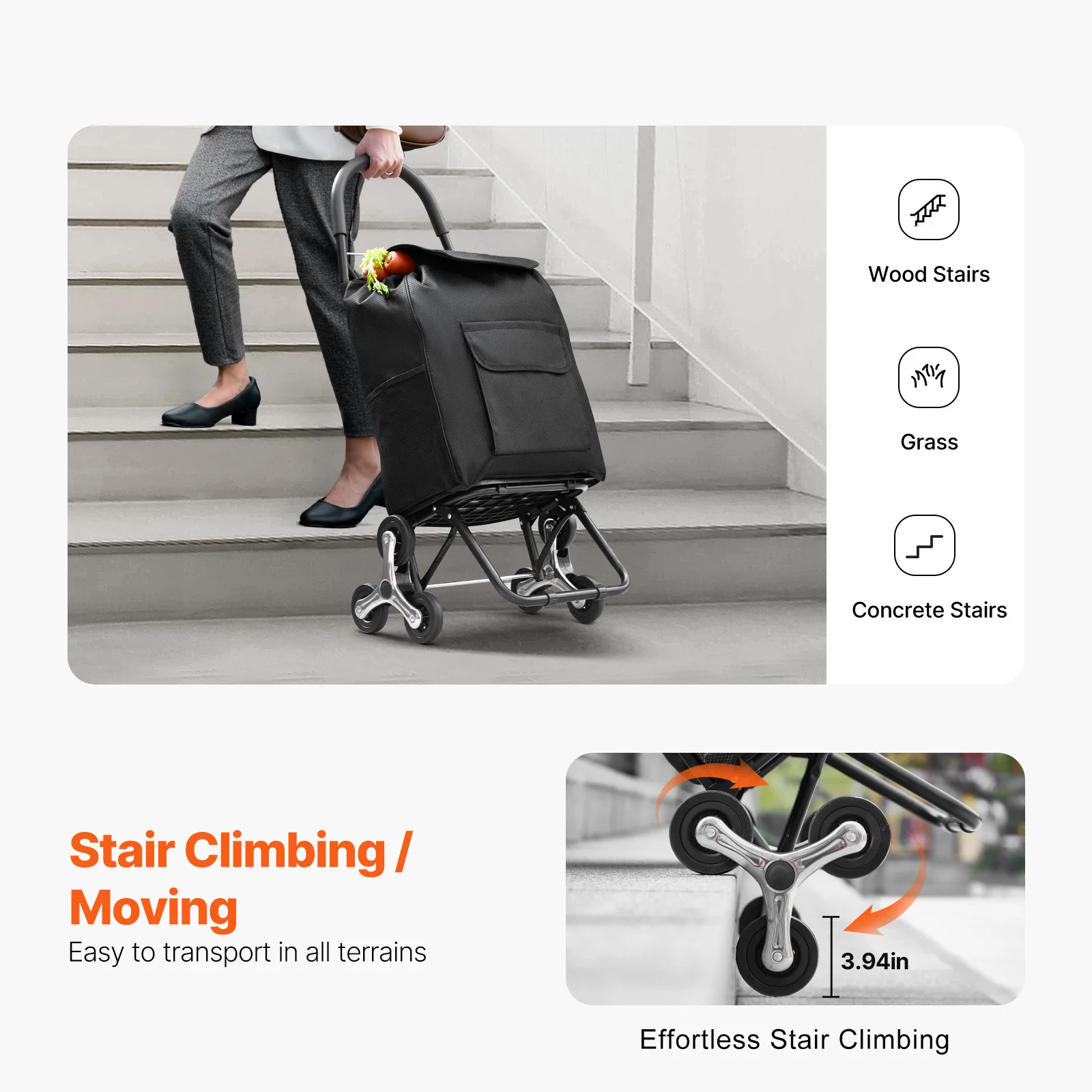 36L 110Lbs Grocery Cart Folding Shopping Cart Hand-pulled Trolley Household Portable Storage Stair Climbing Handcart - Image 2