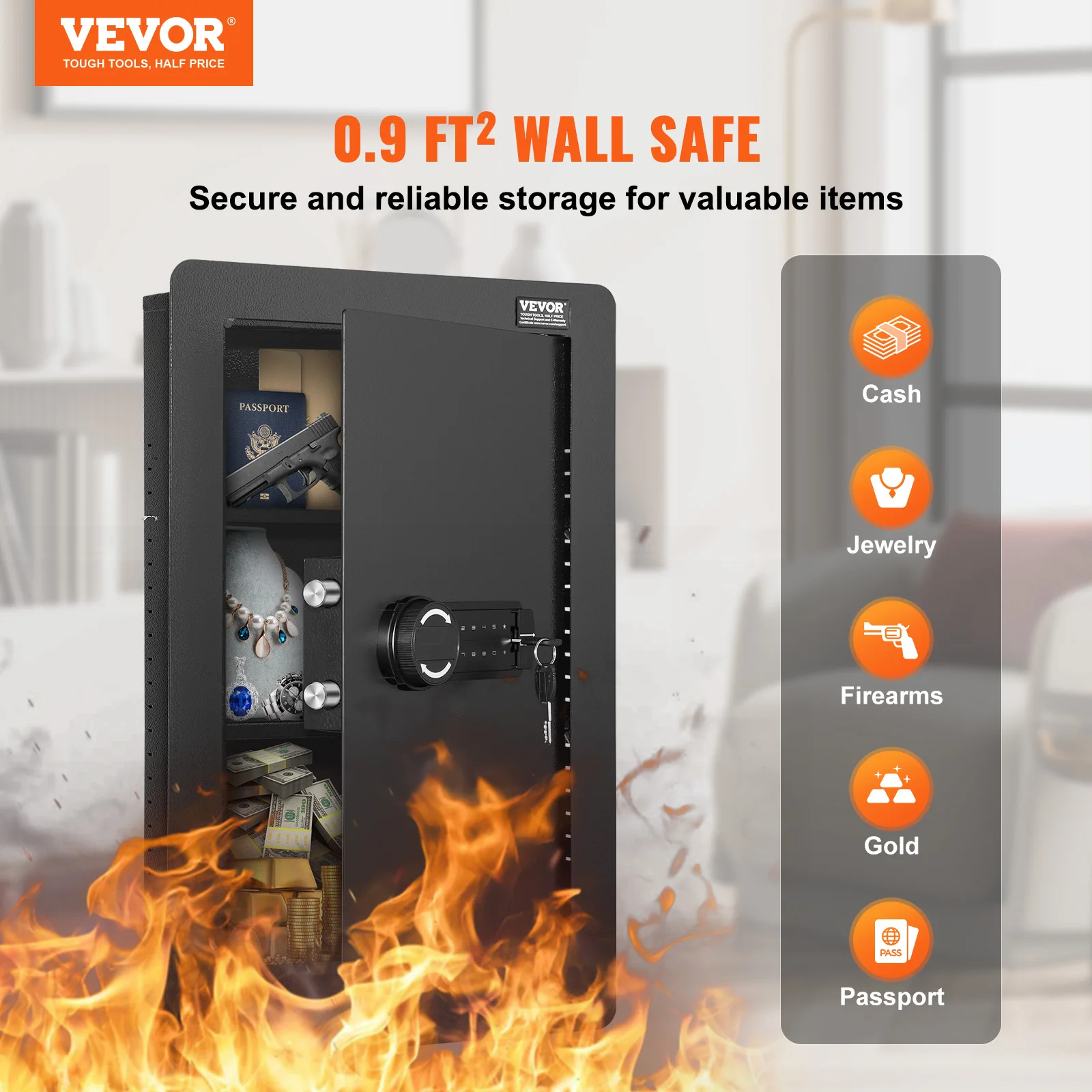 Tall Wall Safe 3/4-Tier Hidden Wall Safe w/ Keypad Q235 Cold-Rolled Steel In Wall Safe for Money Jewelry Passport Home - Image 2