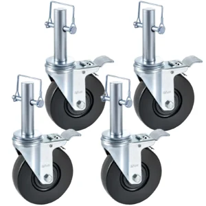 4 Pack Scaffolding Rubber Swivel Caster Wheels with Dual Locking Heavy Casters for Warehousing Industrial Equipment