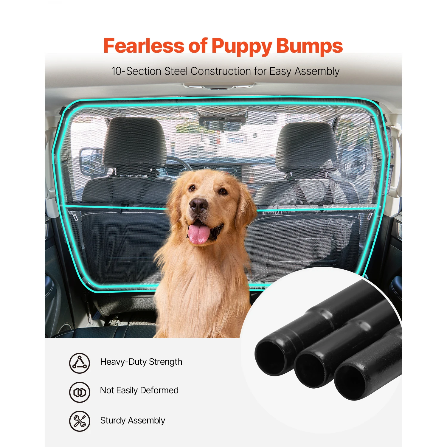 Dog Car Barrier Car Divider for Front Seats Vehicle Pet Barrier with See Through Net Mesh Universal-Fit Dog Car Barrier - Image 5
