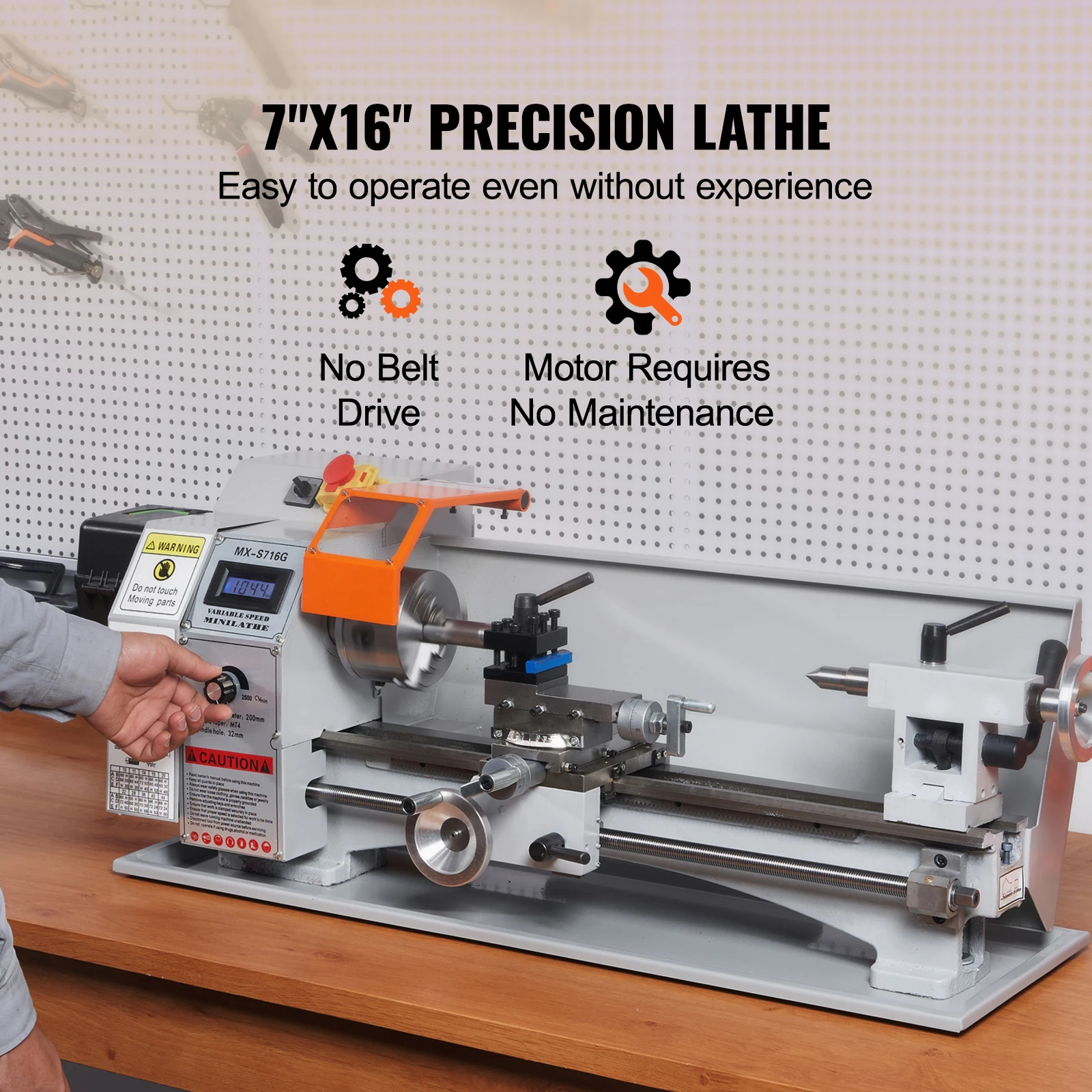 Brushless Mini Metal Lathe 7''x16'' / 180mm*400mm 800W Digital Display Continuously Variable Metalworking Turning - Image 2