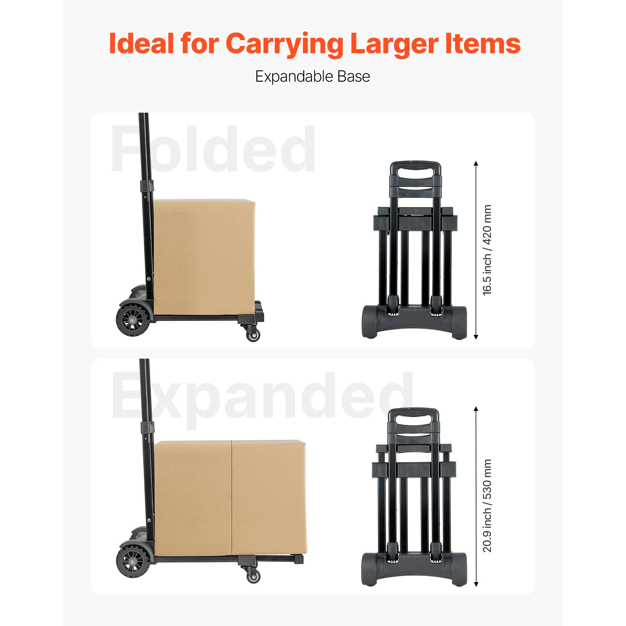 290LBS Folding Hand Truck Collapsible Luggage Cart with 4 Wheels & Expandable Base Platform Dolly for Cargo Moving - Image 4