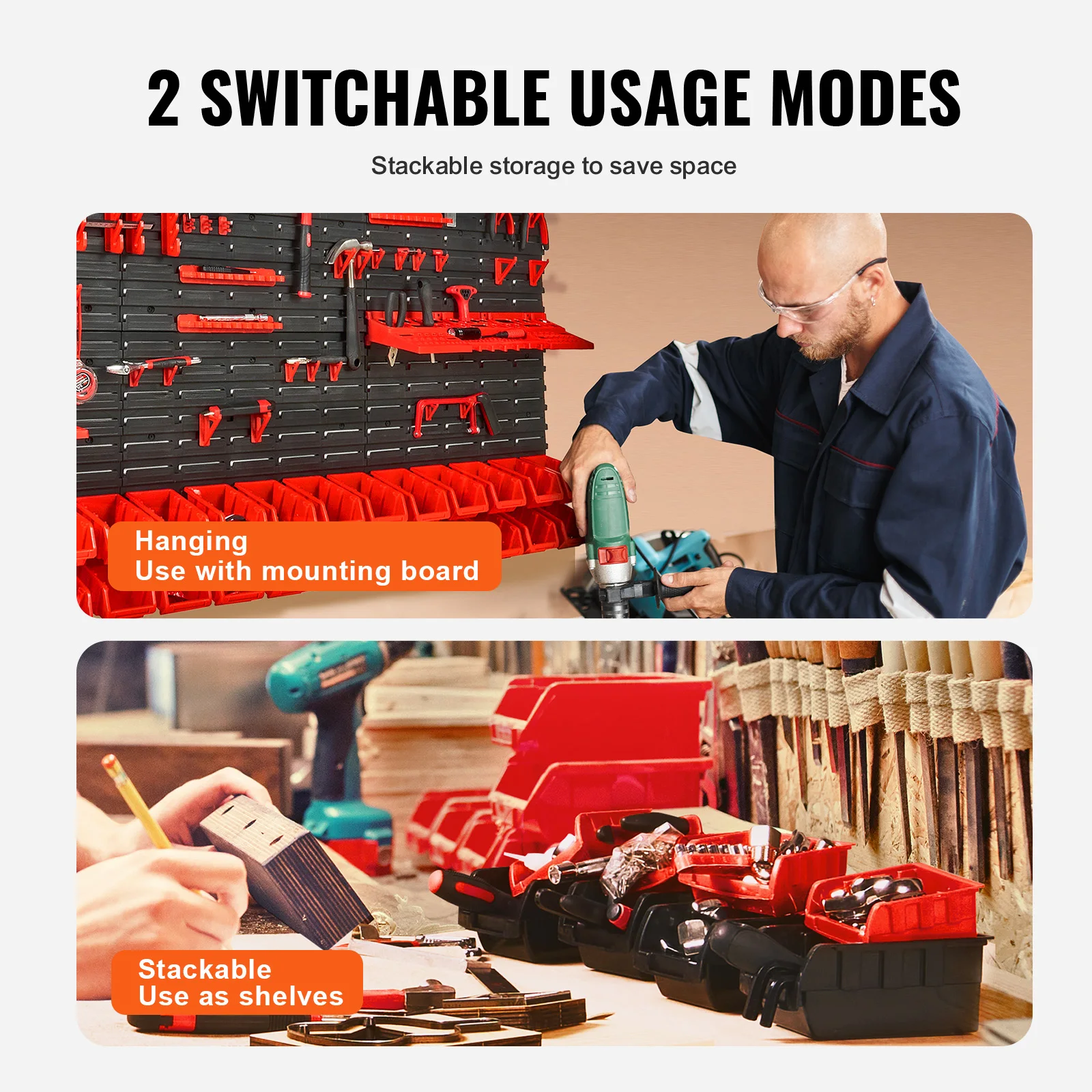 Wall Mounted Storage Bins 30/48Bin Parts Rack Organizer Garage with Wall Panels Hooks Plastic Shop Tool for Screw Nails - Image 3