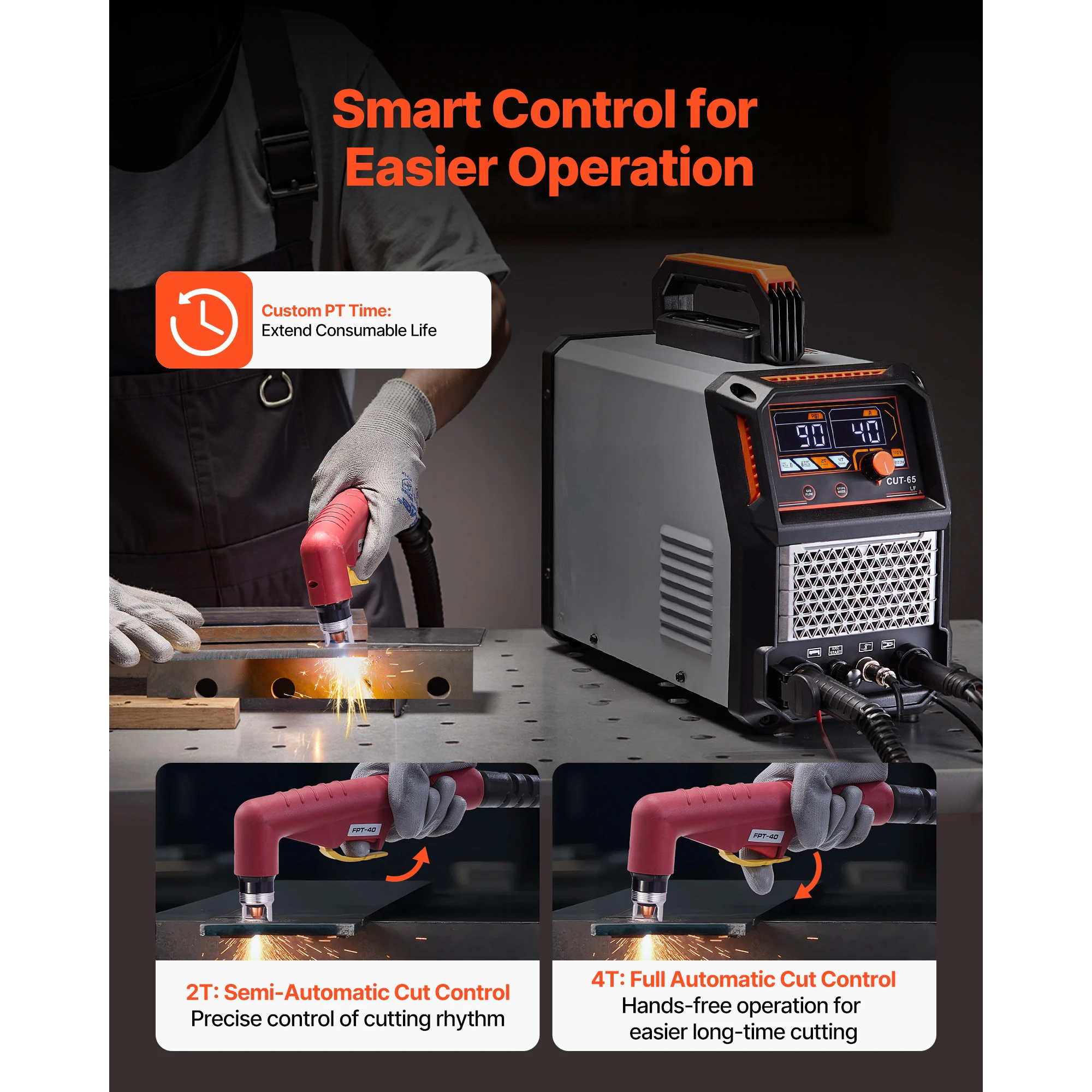 Plasma Cutter 65A Non-Touch Pilot Arc Plasma Cutting Machine Non-High Frequency-with 2T/4T Function &Adjustable PT Time - Image 4