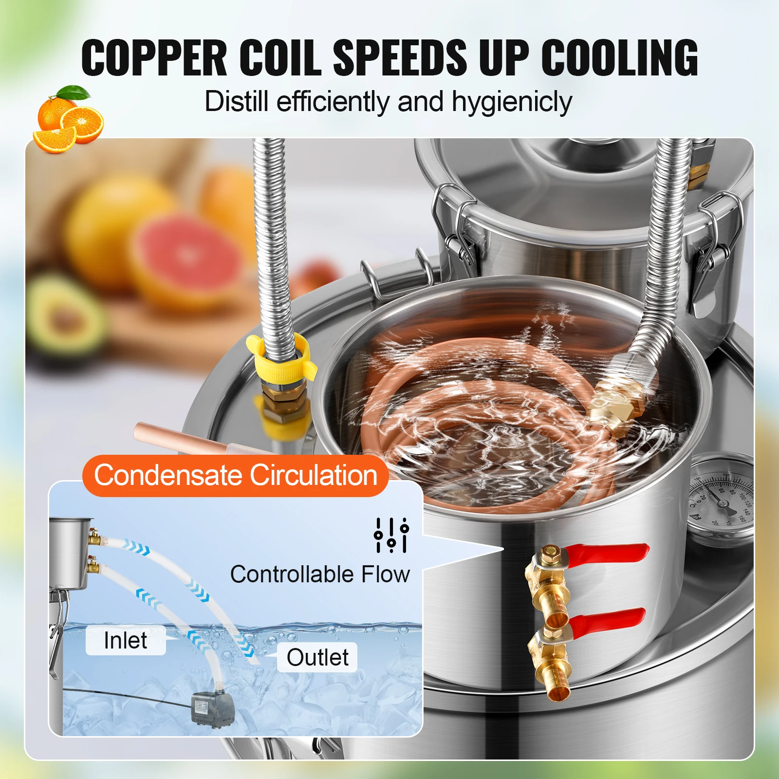 Alcohol Still Stainless Steel Water Alcohol Distiller Fast Cooling Dual Condenser Distiller Kit for Wine Whisky Brandy - Image 5