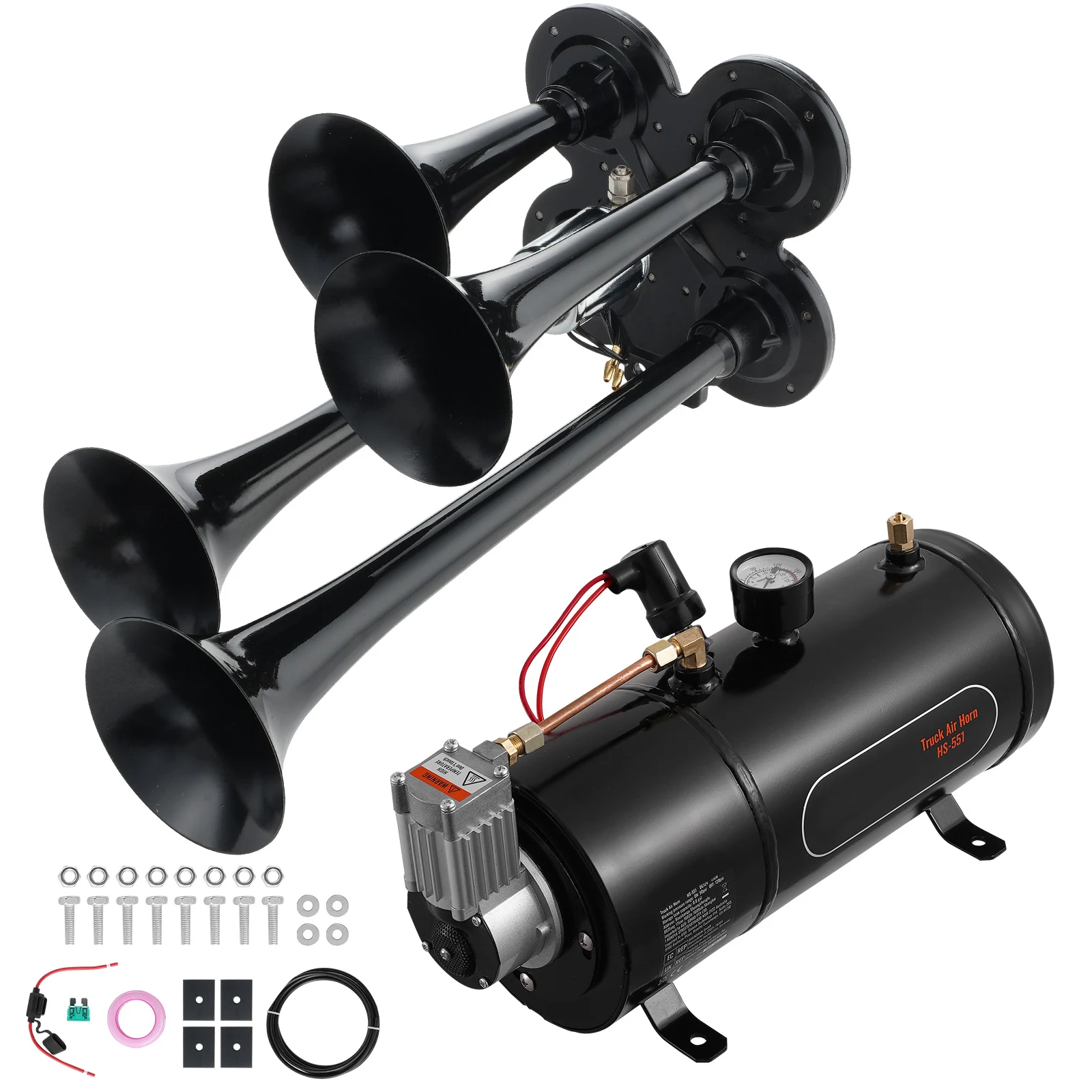 Train Horns Kit, 4 Trumpet Air Horn Kit, 150dB Train Horns for Pickup Trucks 12V 120 psi Air Compressor for Truck Train