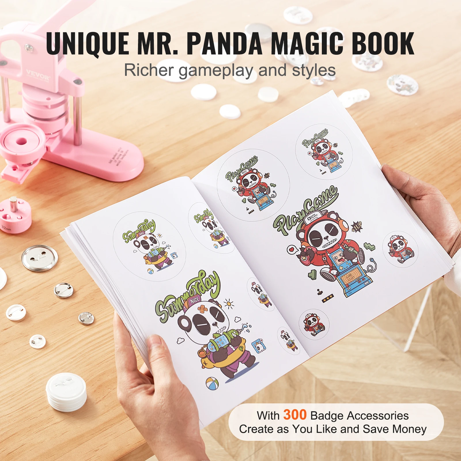 3-IN-1 Button Maker Button Maker Machine with Panda Magic Book Ergonomic Arc Handle Punch Press Kit - Image 5