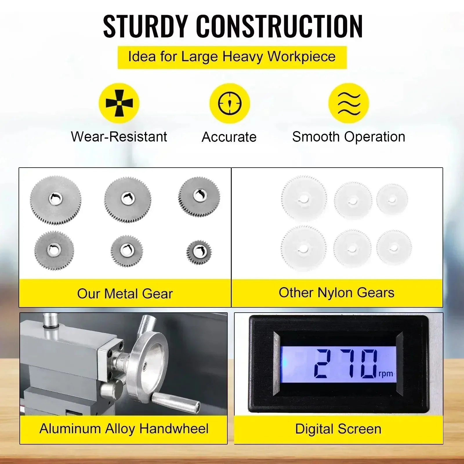 Metal Mini Lathe 1100W Mini Metal Lathe Machine 220X600 220 X 750MM Infinitely Variable Speed LED for Counter Face Turning - Image 3